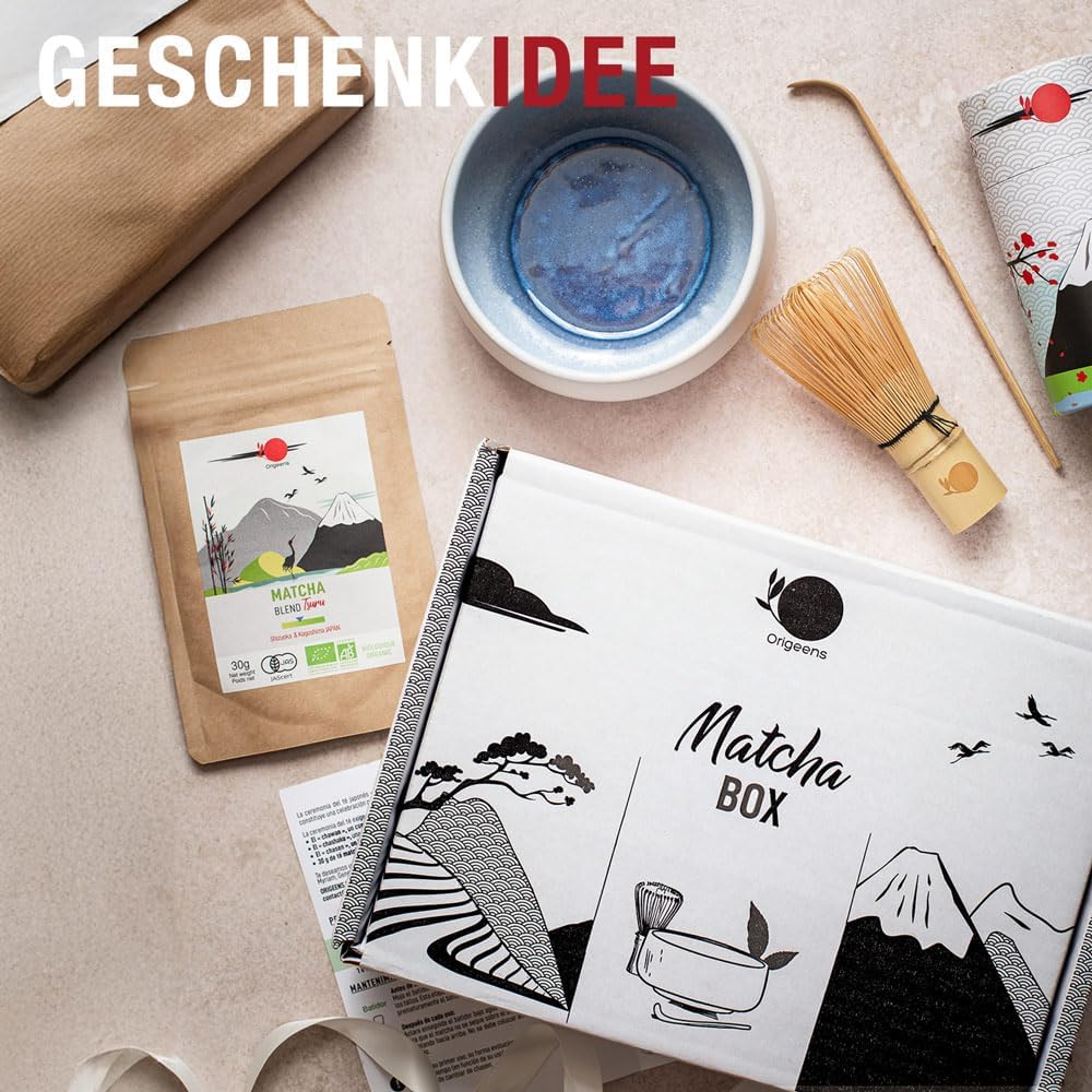 Matcha Teezeremonie-Set mit Bio Matcha-Tee, Blau