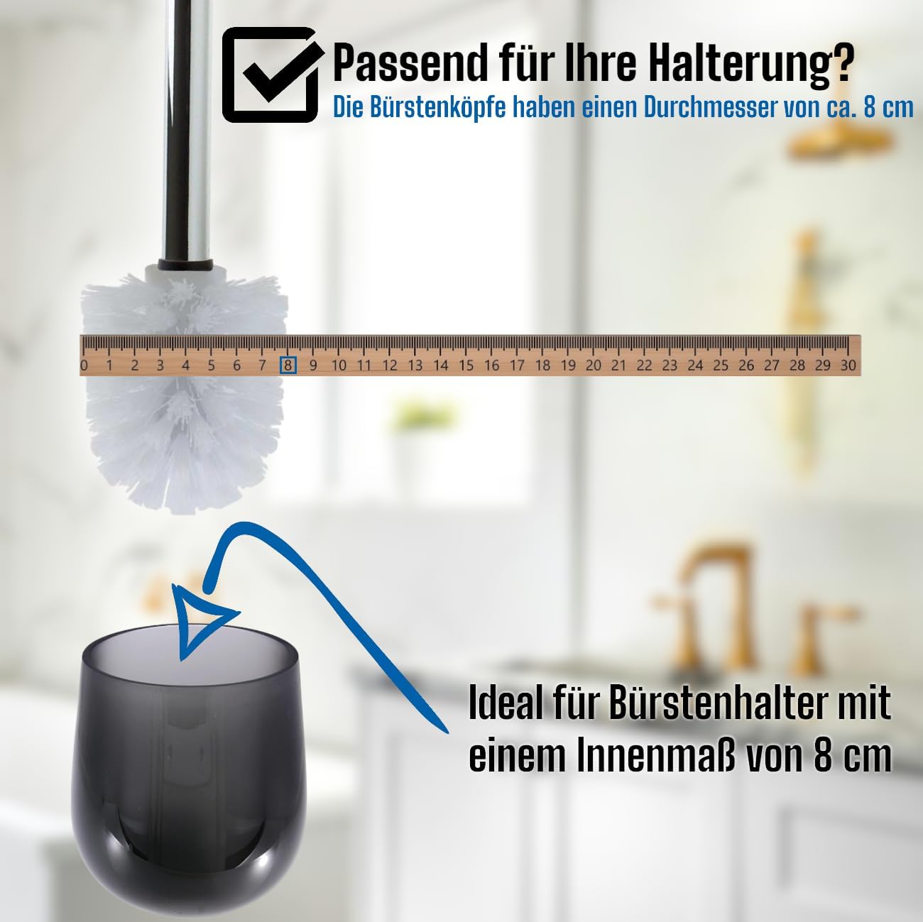 Ersatz-WC-Bürstenkopf-Set, 3 Stück + Griff, Weiß 3 Bürsten/1 Griff