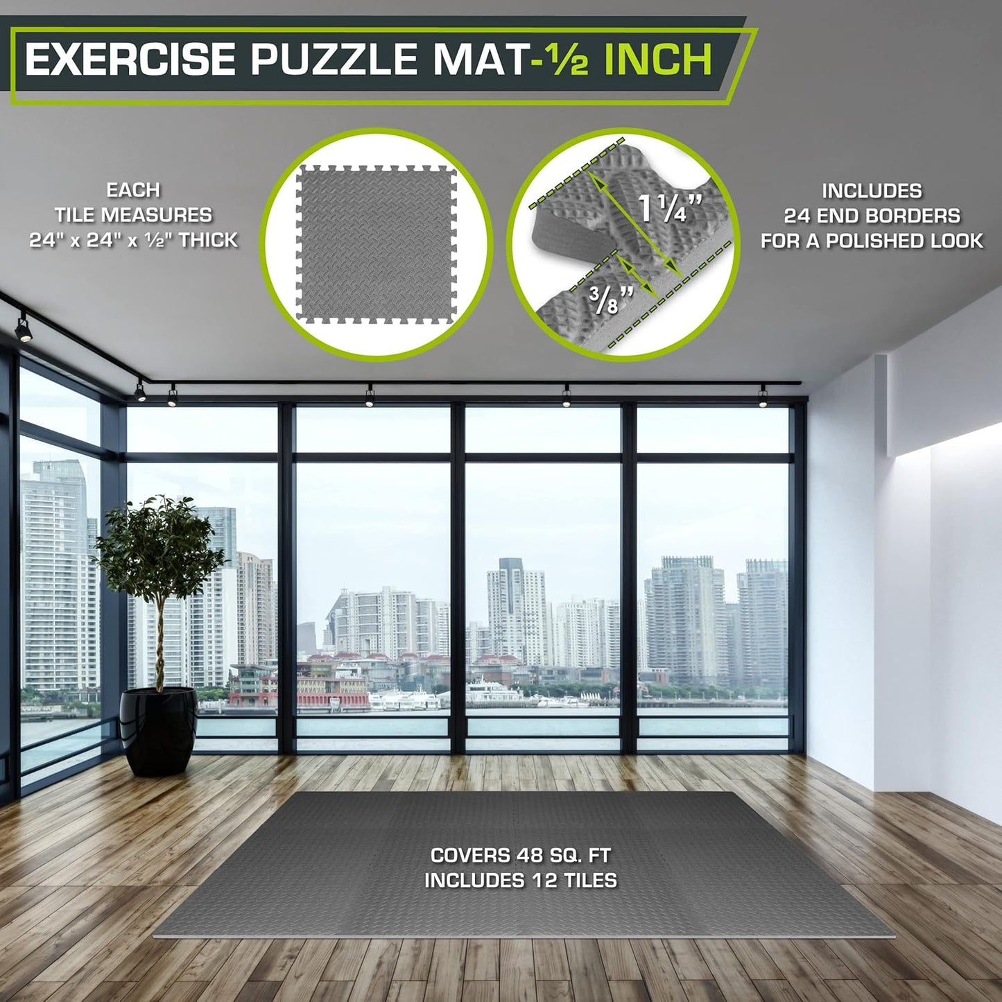 Puzzle Bodenschutzmatte, Grey - 1/2 Inch - 48 Sq Ft - 12 Tiles