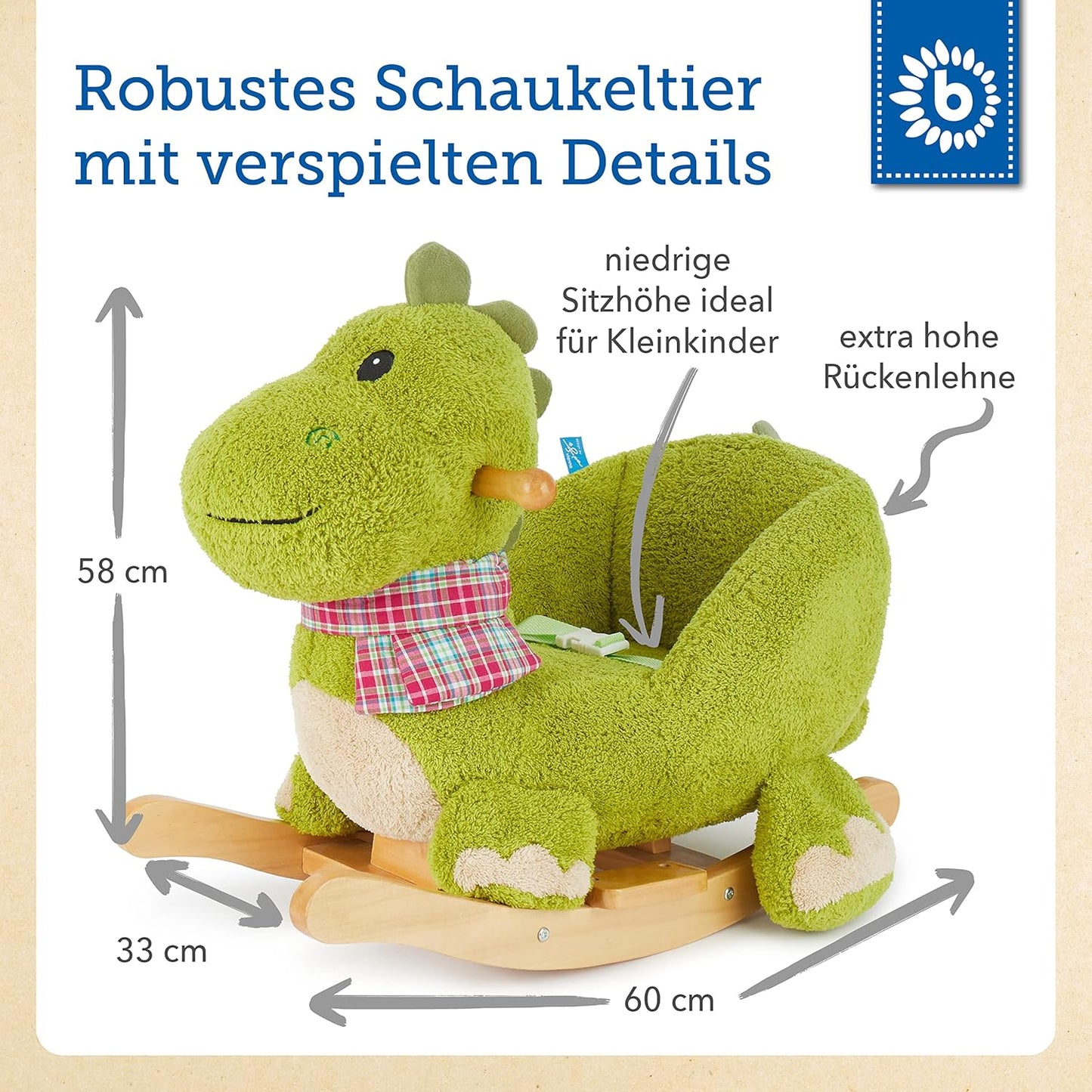 Plüsch-Schaukeltier - Dino mit Sicherheitsgurt, Dino