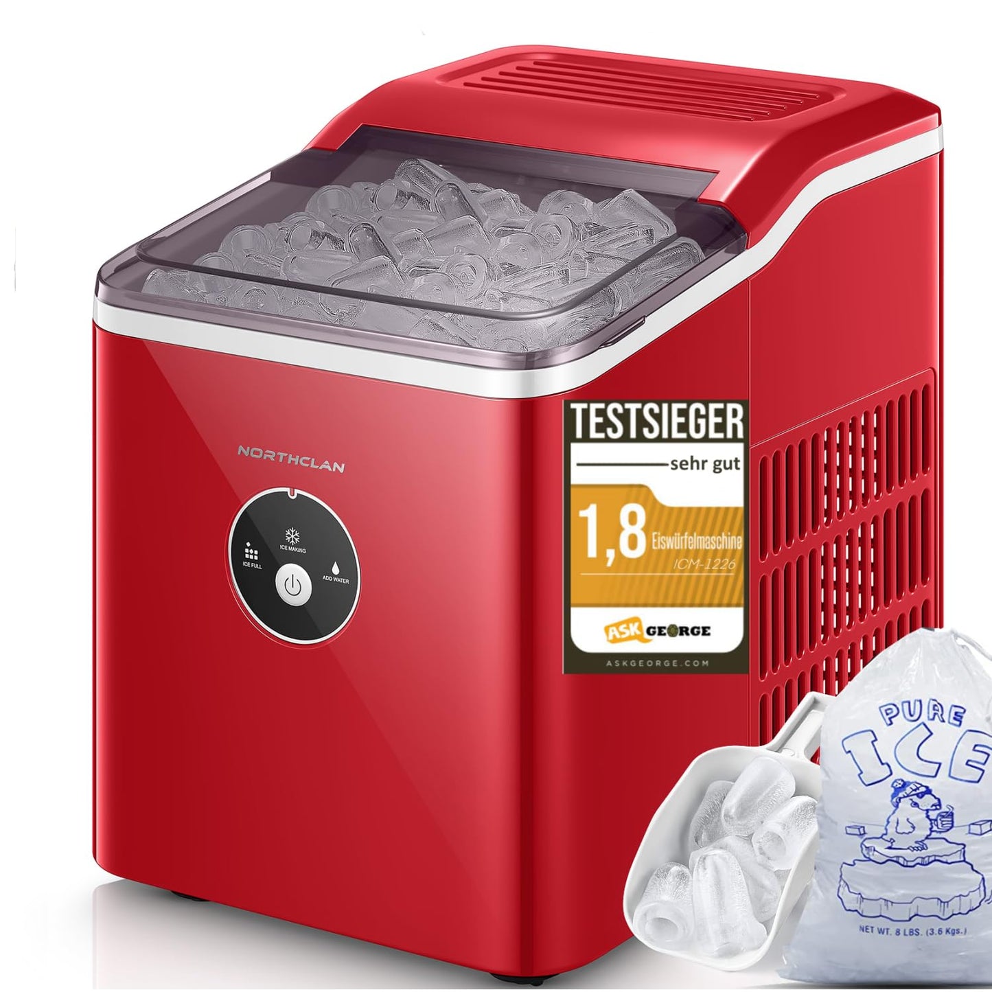 Eiswürfelmaschine mit 14 kg Kapazität, leise und kompakt, Light Grey