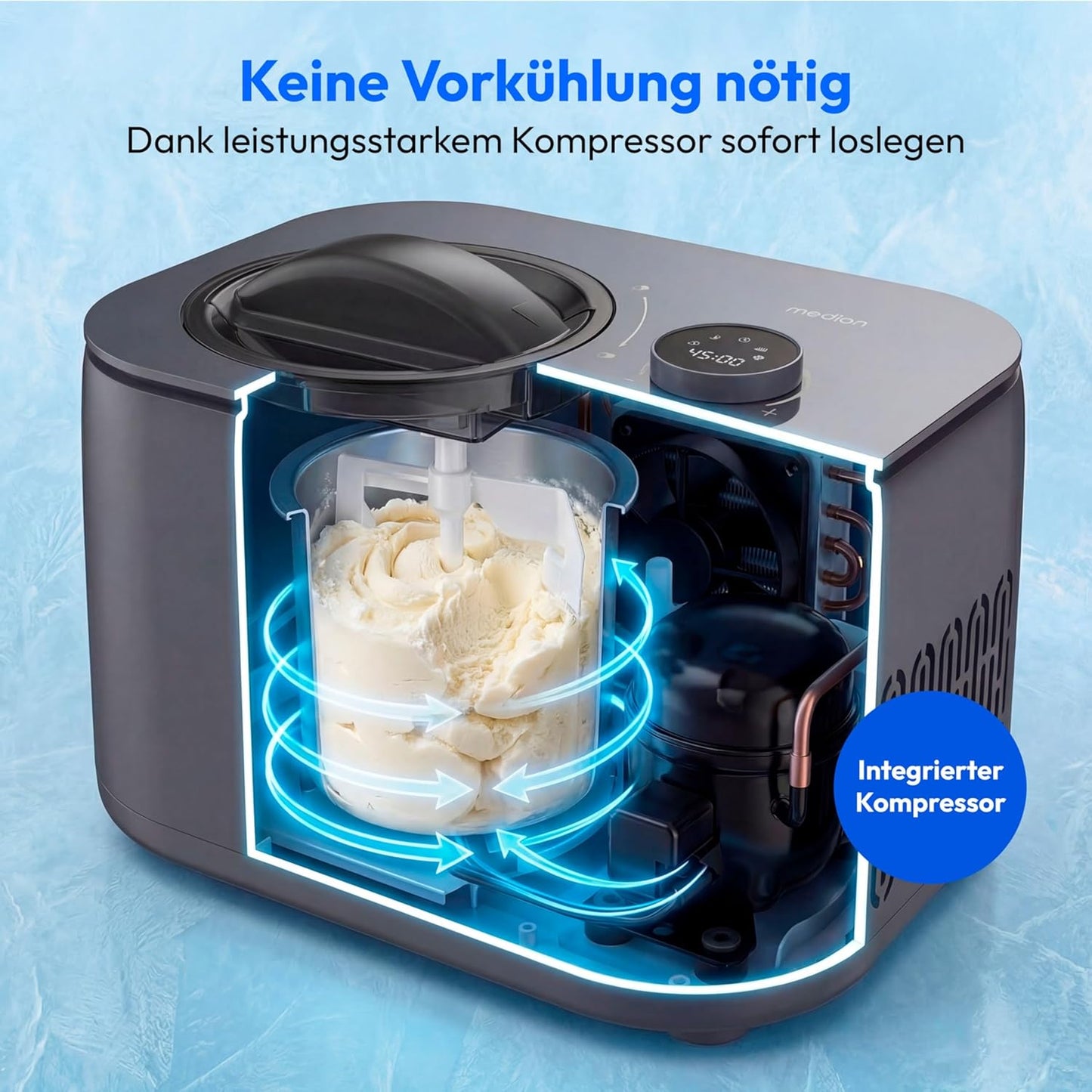 Eismaschine mit 1L Kapazität und LED-Touchdisplay