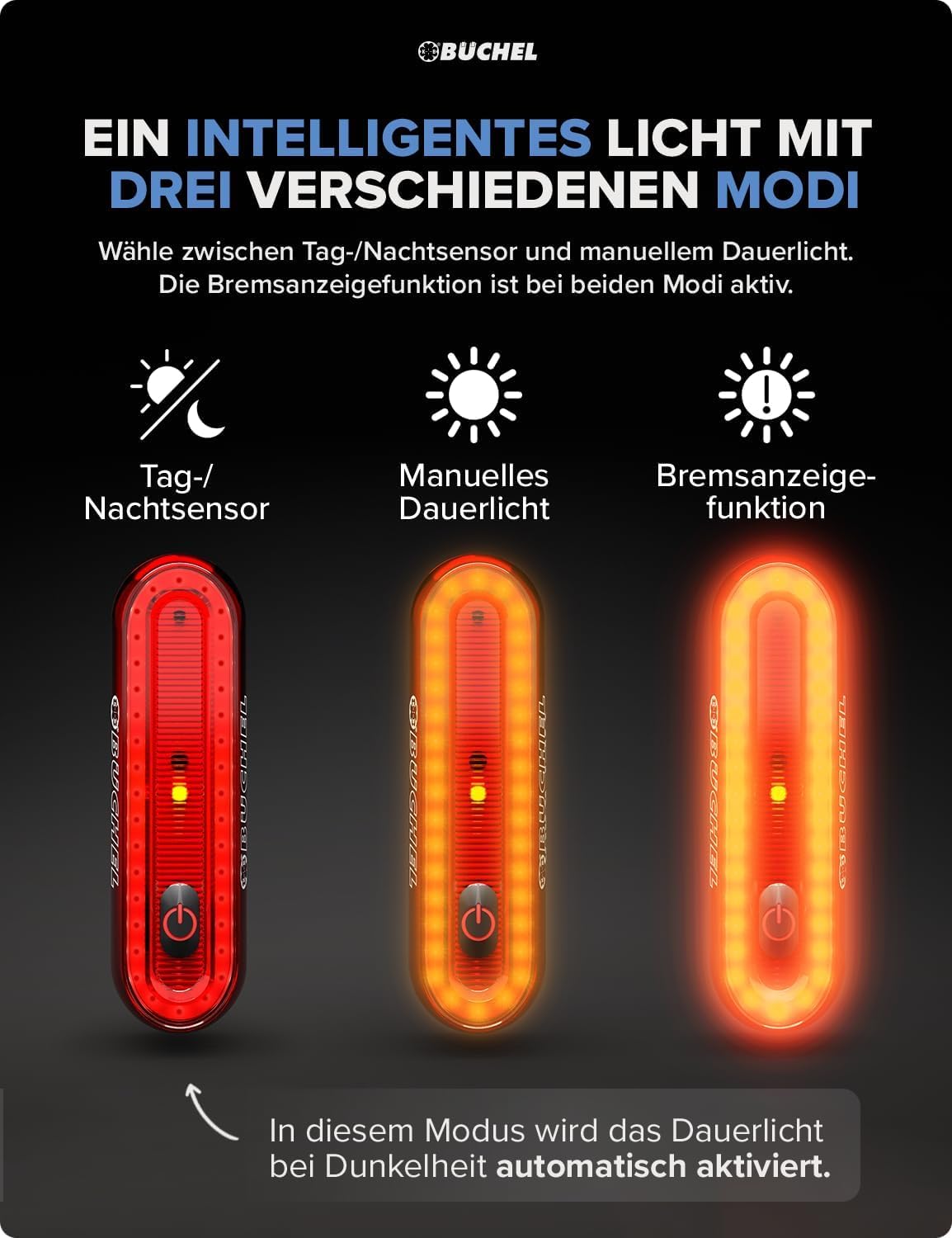 Fahrrad Rücklicht LED, Premium - mit Bremsanzeigefunktion