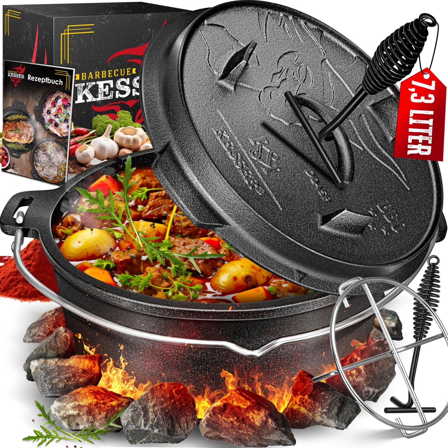 Dutch Oven Set, DO6P - 7.3 Liter Topf ohne Füße