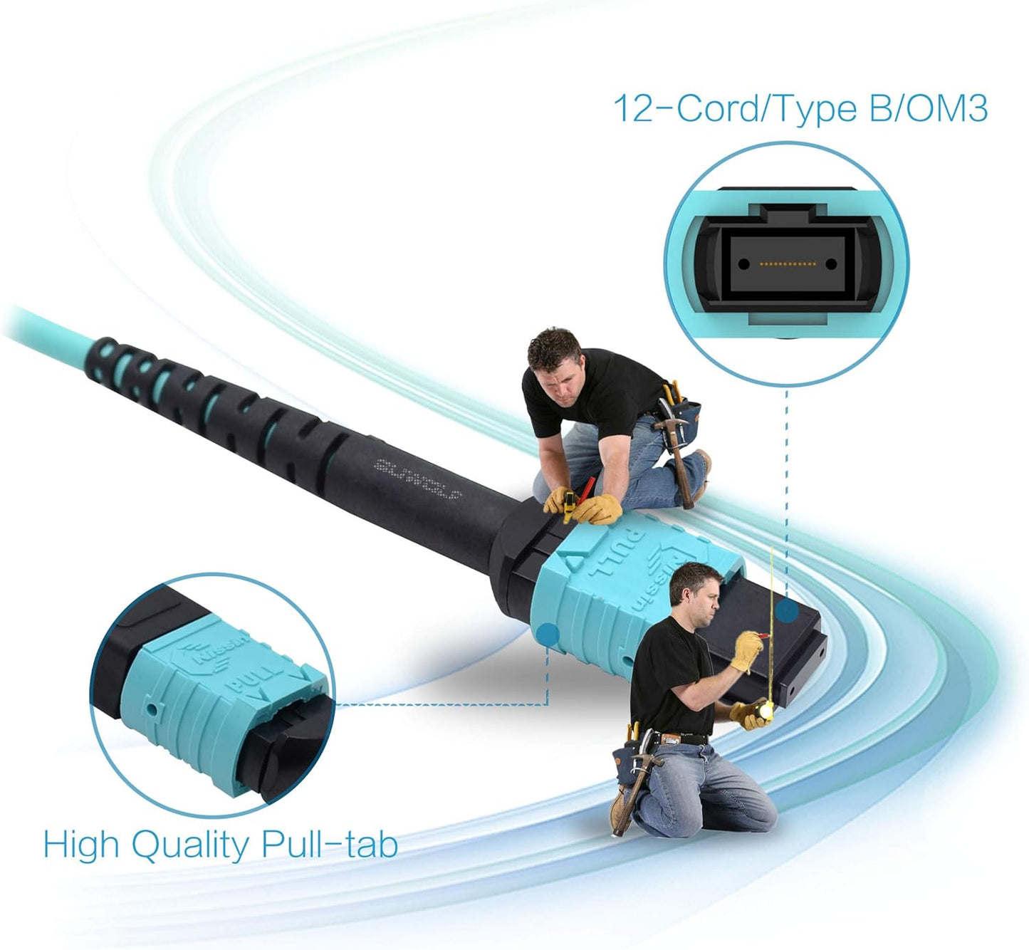 MPO-zu-MPO LWL Patchkabel Typ B OM3, 15M/50FT 12 Fasern/Typ-B/OM3/LSZH