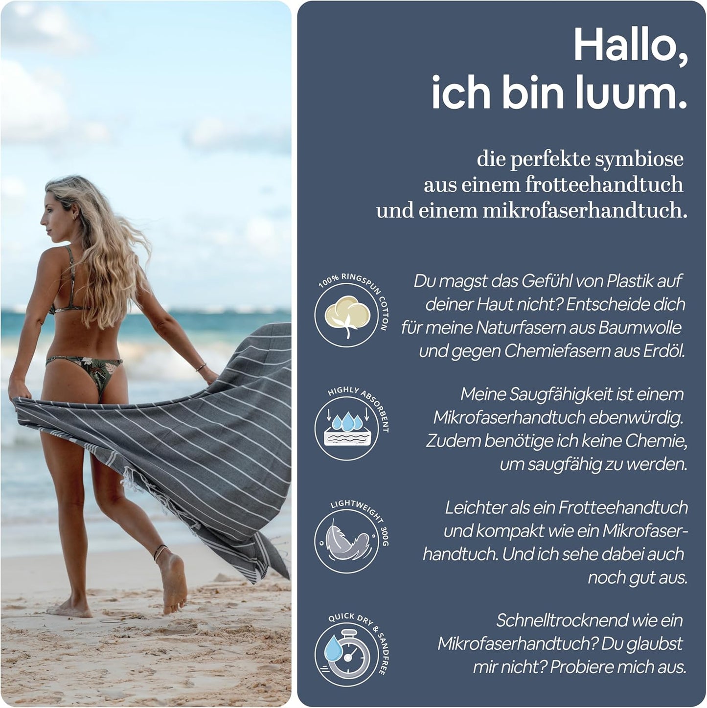XXL Hamamtuch im 2er Set (95x180 cm), 2er Set in Box [95x180] Anthrazit / Navy