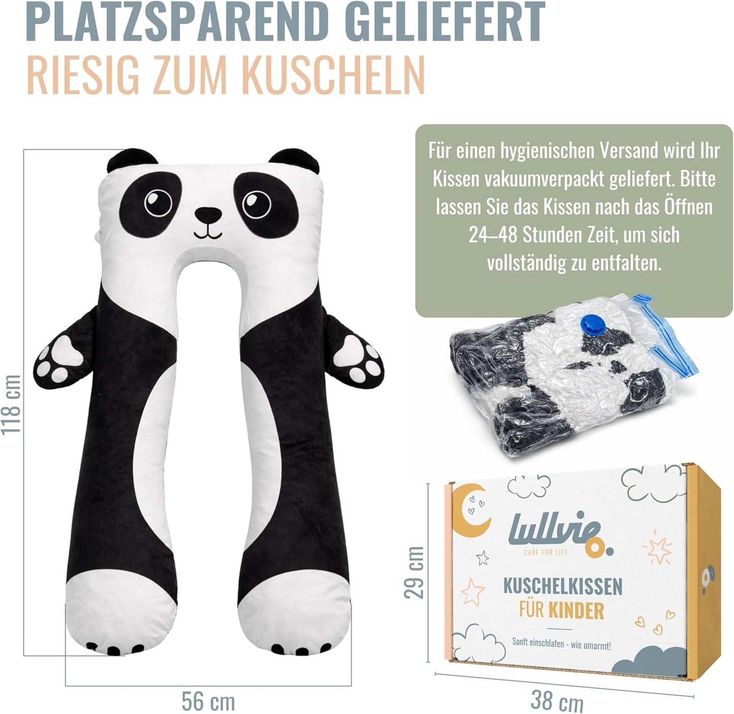 Kuscheltier Panda Kissen (118x56cm) mit Wäschesack