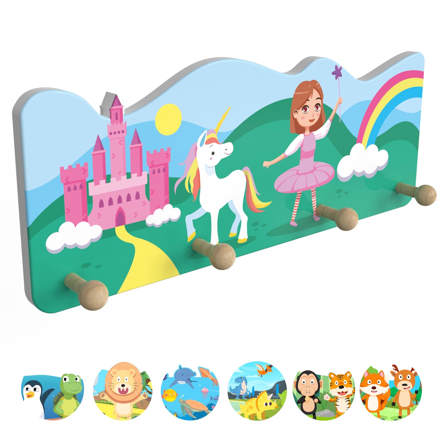 Kindergarderobe mit 4 Kleiderhaken (Prinzessin), Prinzessin