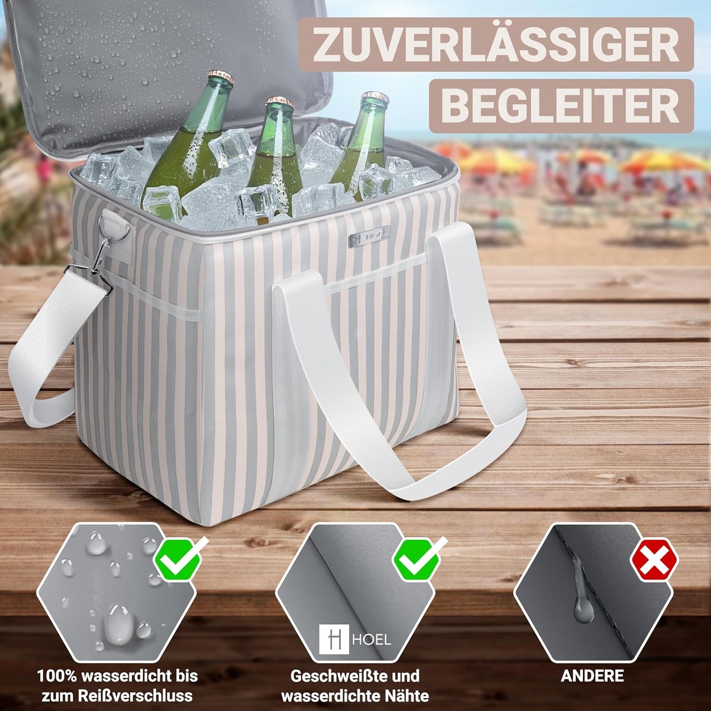 Faltbare Isoliertasche für Einkaufen & Picknick, 30L Beige