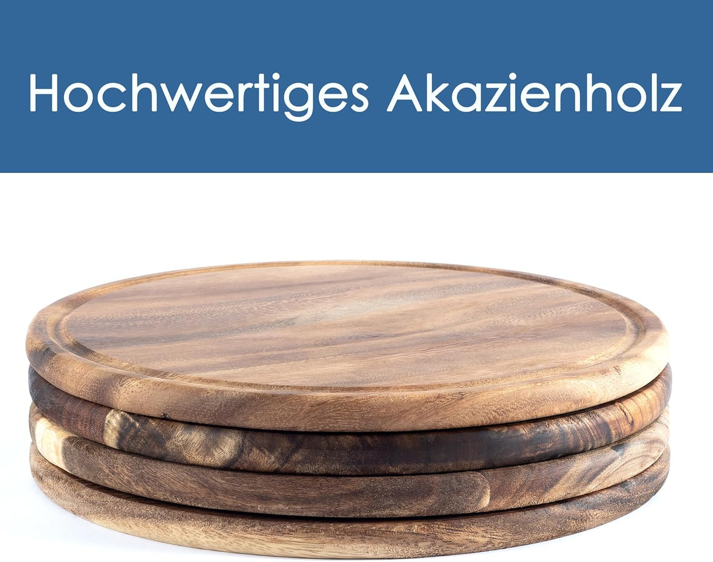 4er-Set Runde Schneidebretter, Akazie Rund 4er Set