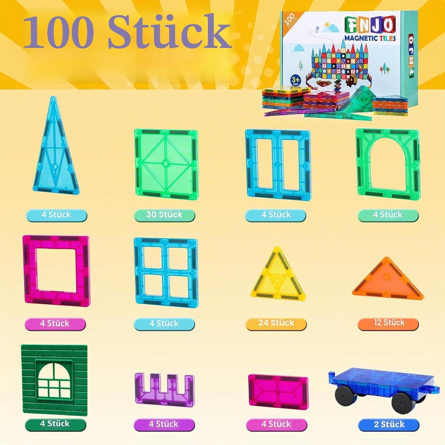 100-teiliges Magnetbausteine-Set, 100-tlg