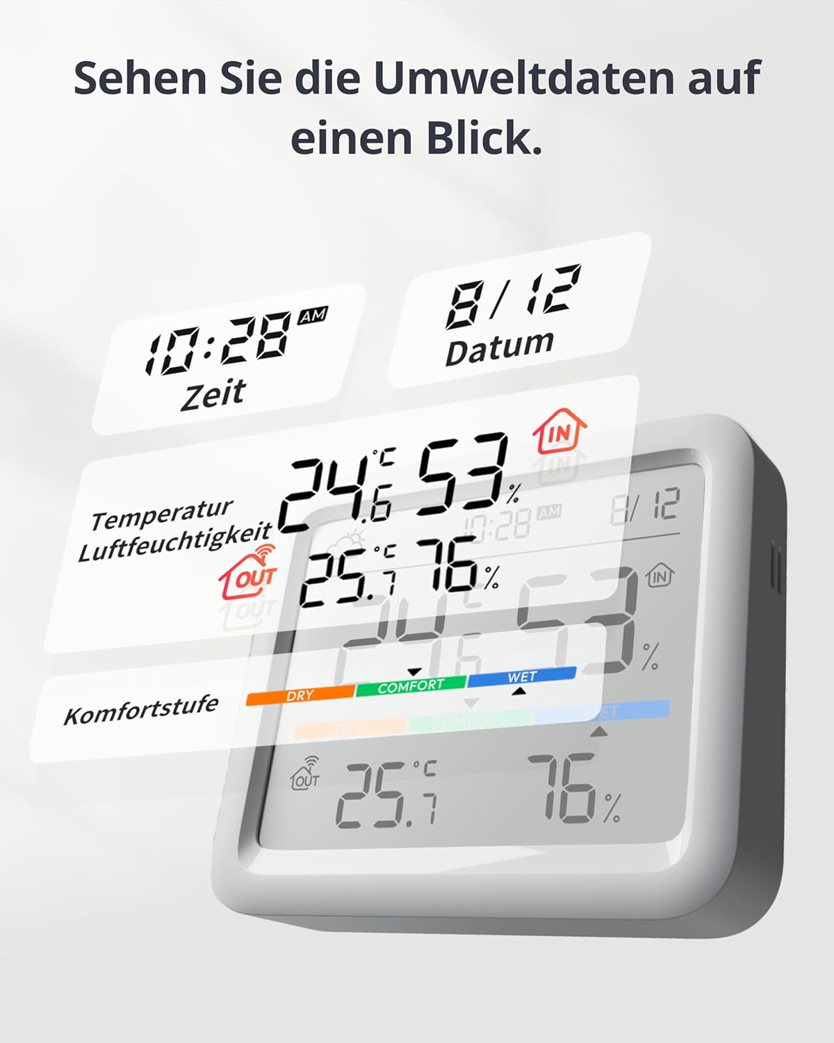 Temperatursensor mit Datum/Wettervorhersage/Intelligenter Warnung