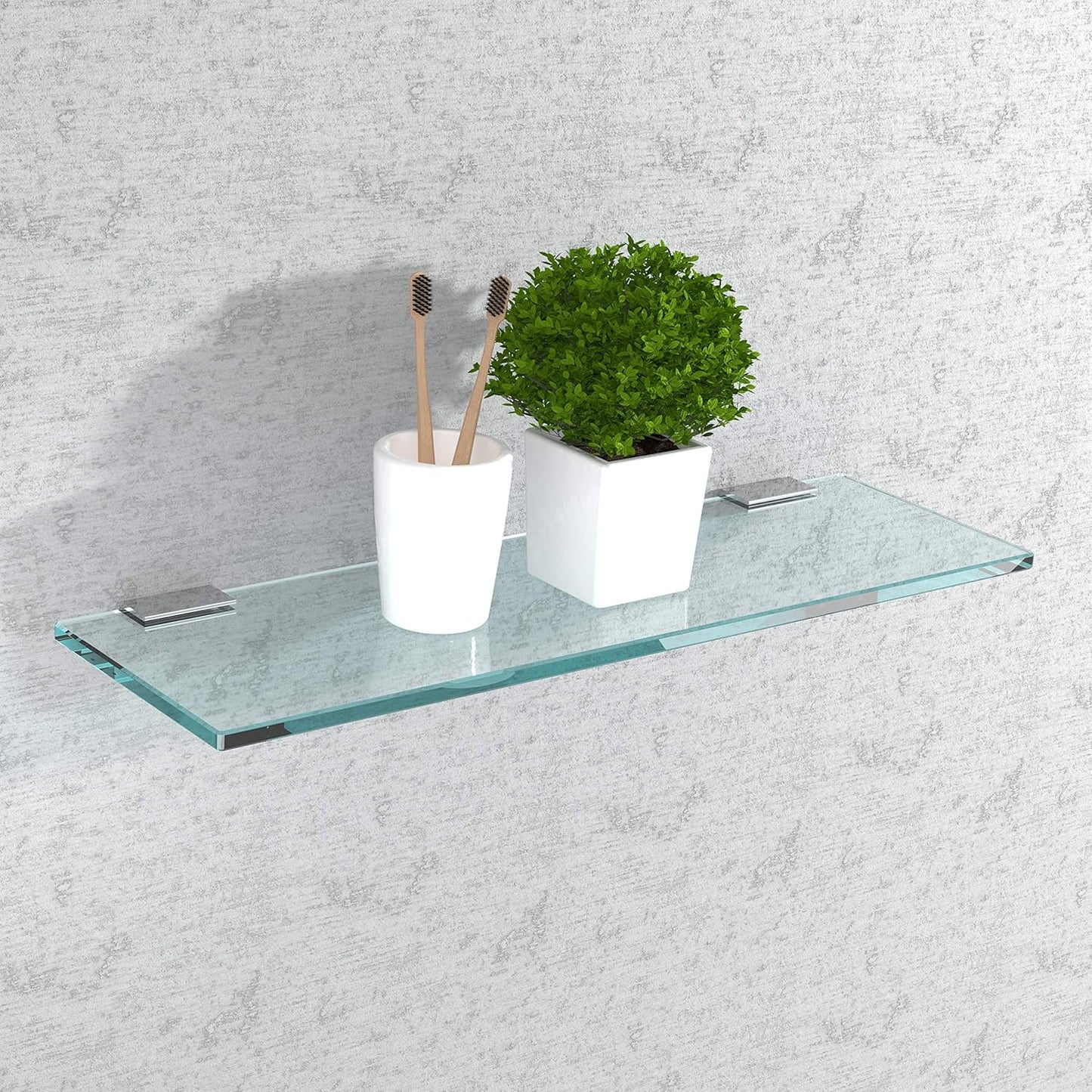Glasregal Wandregal für Badezimmer (40x15cm), 40x15cm Klarglas + Halterung F - Chrom Glanz Optik
