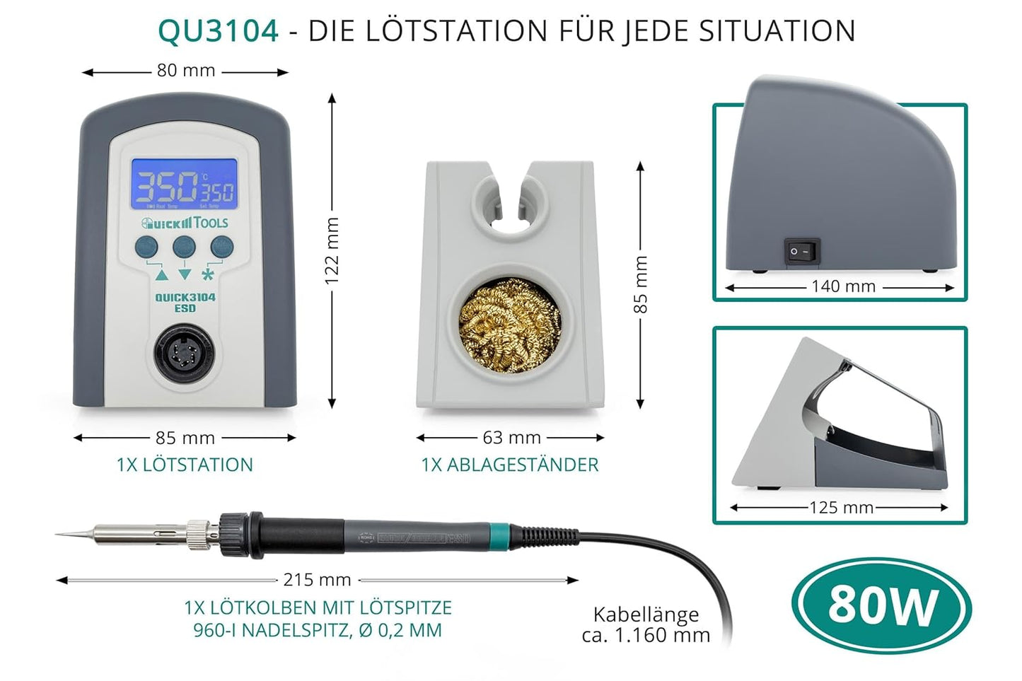 Digitale ESD Lötstation 80W kalibrierbar, QUICK 3104 digital 80W, Single