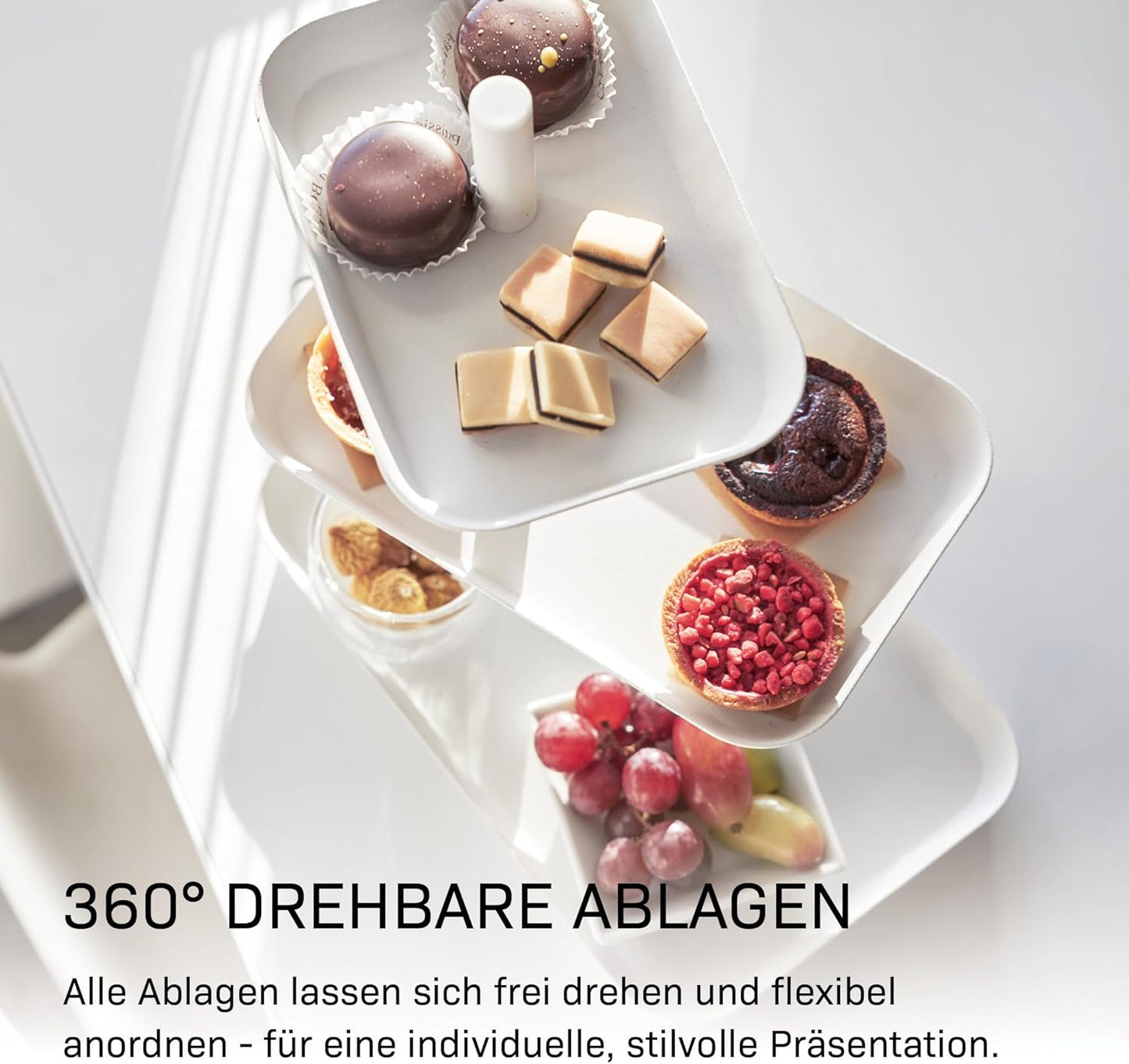3-stöckige Etagere mit drehbaren Ablagen, Weiss