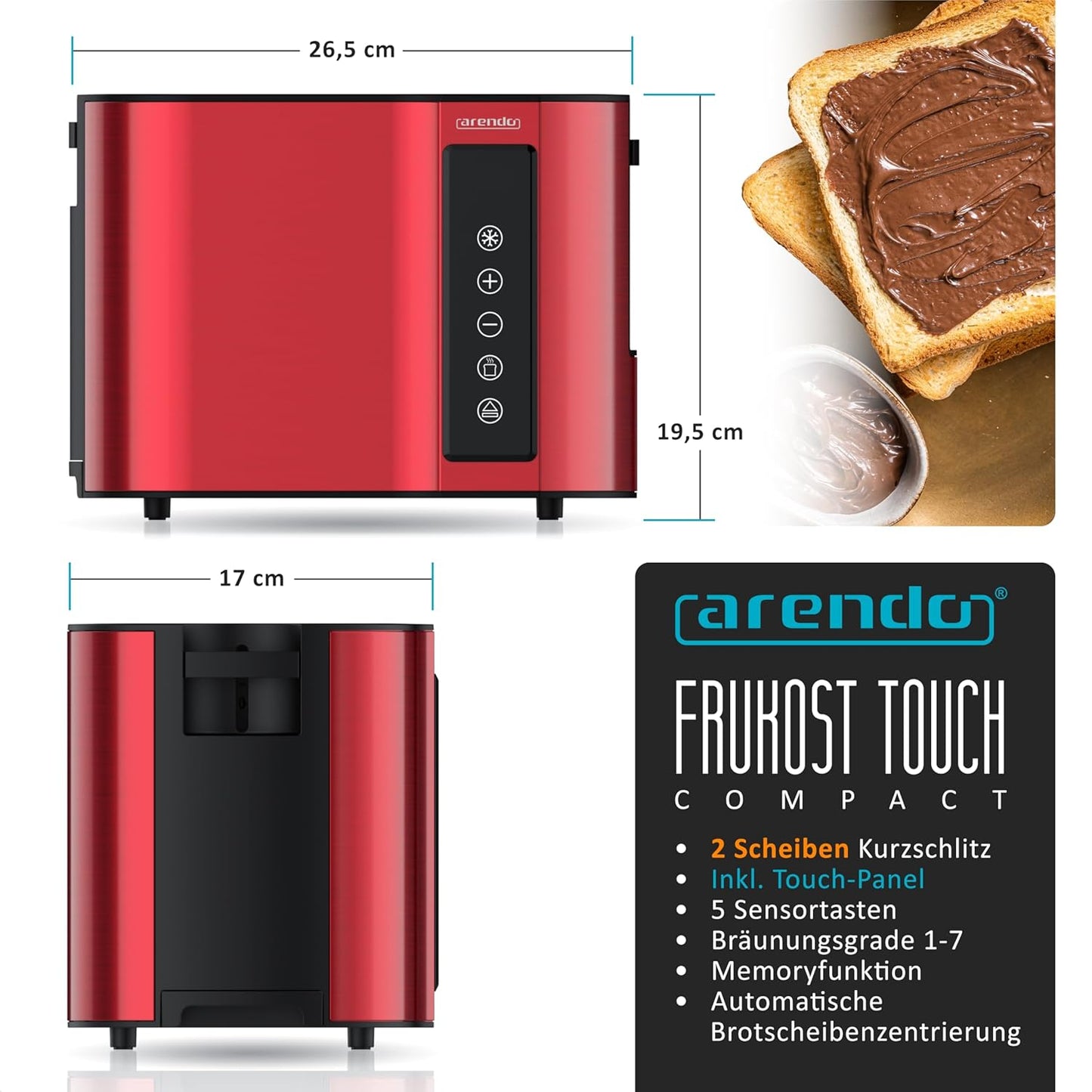 Frukost Touch Compact Toaster, C: Rot