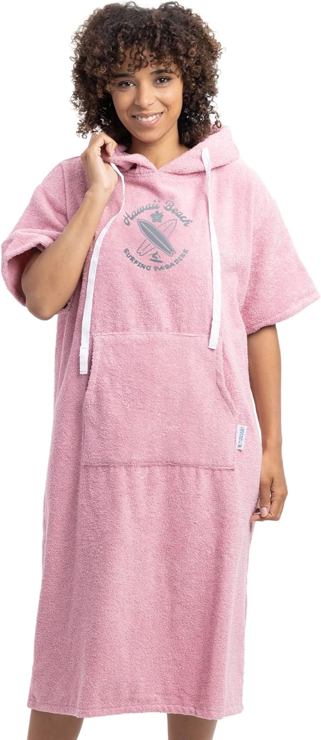 Badeponcho mit Kapuze, L-XL Altrosa