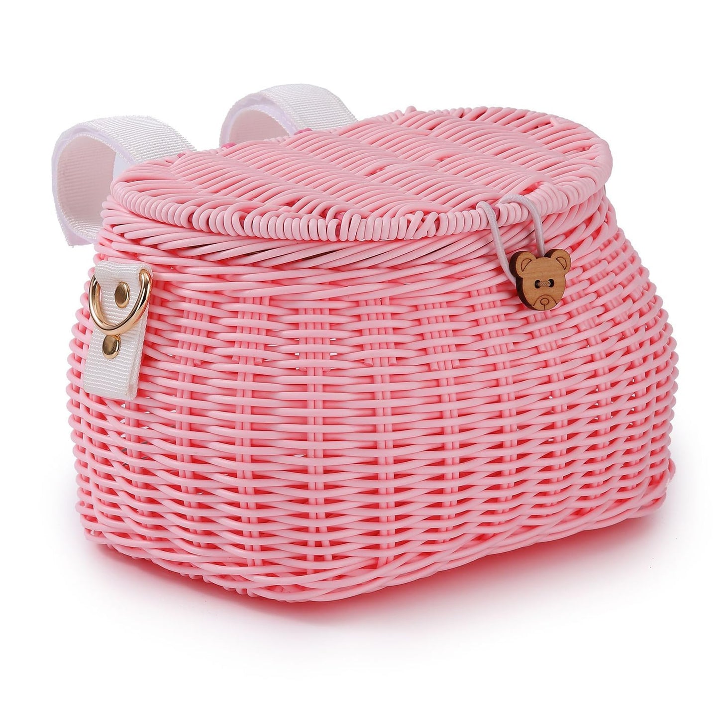 Abnehmbarer Kinderfahrradkorb, Rattan-Design, Rosa