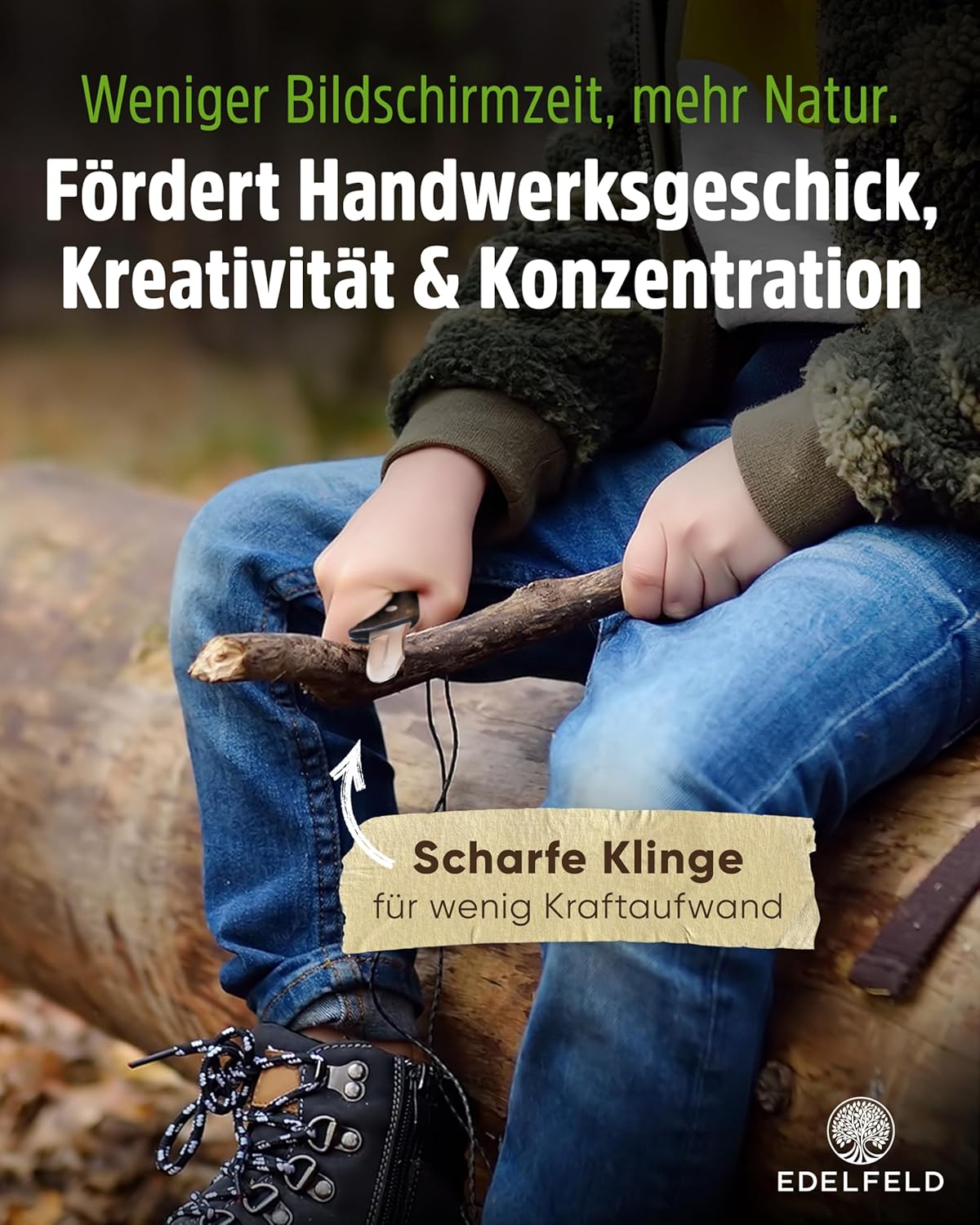 Kinderschnitzmesser mit Schnitzbuch, Exklusiv - Schwarz (Vollholz)