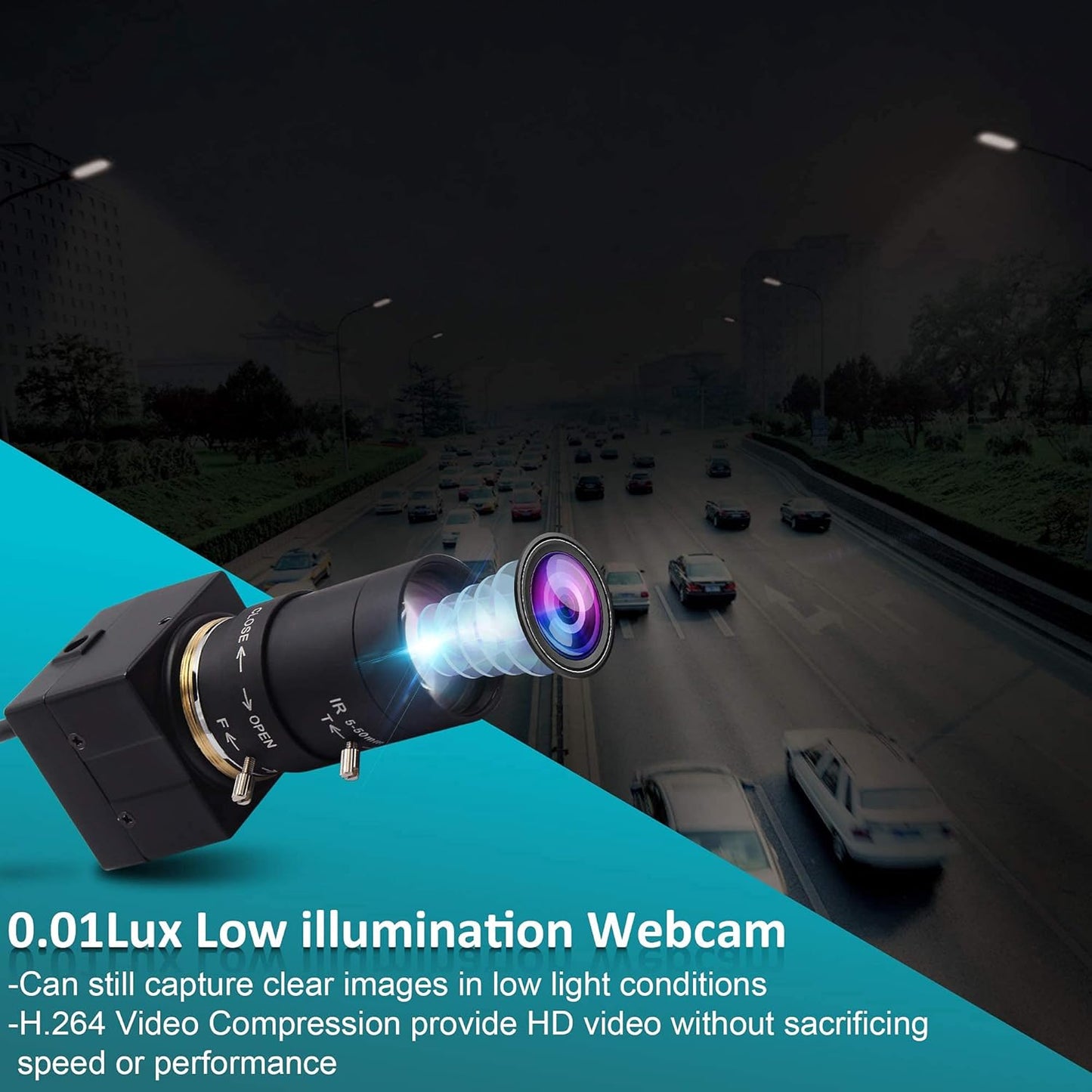 USB Webcam mit Optischem Zoom und Variablen Fokus, 1080P H.264 0.01Lux Webcam