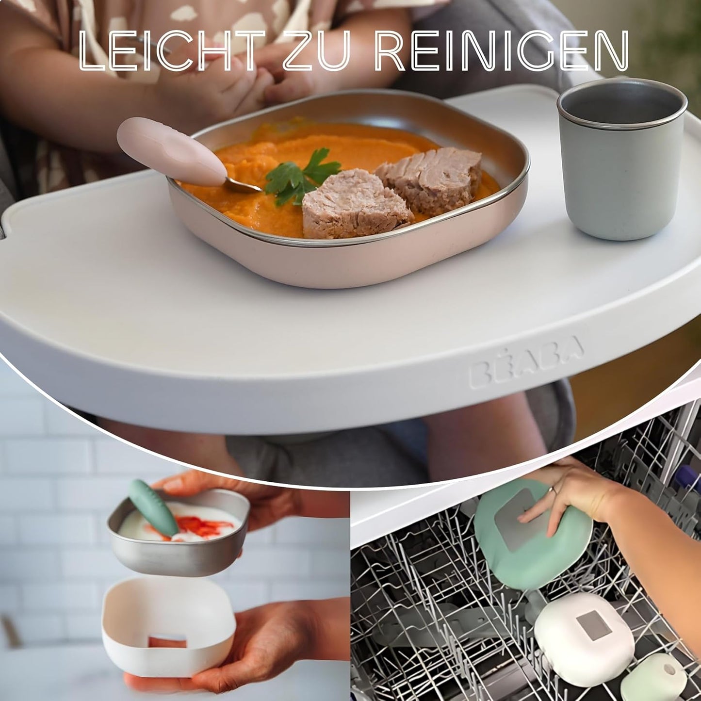 Baby-Essensset Edelstahl, 3-teilig, Glas + Teller-Set, Barbapapa