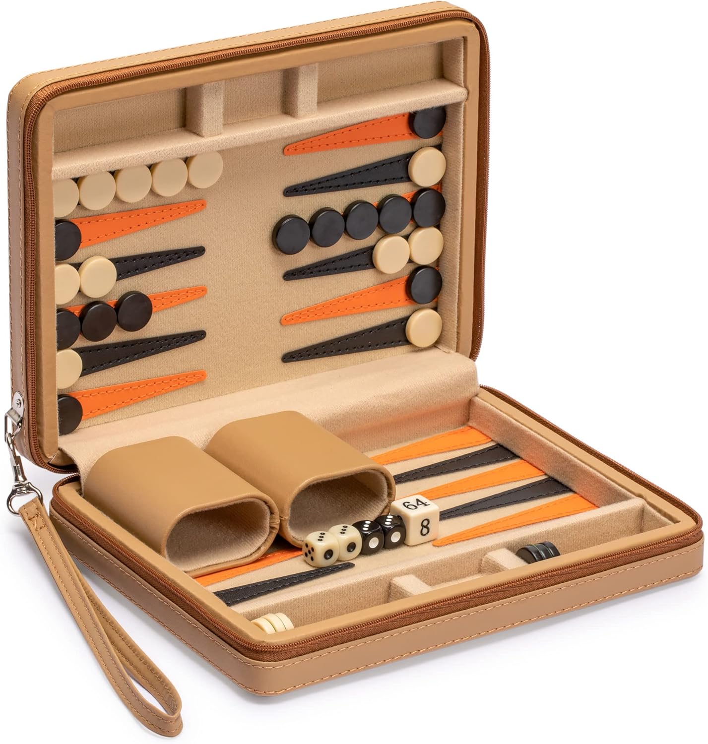Reisespielset Backgammon mit magnetischem Spielbrett, Wheat Beige