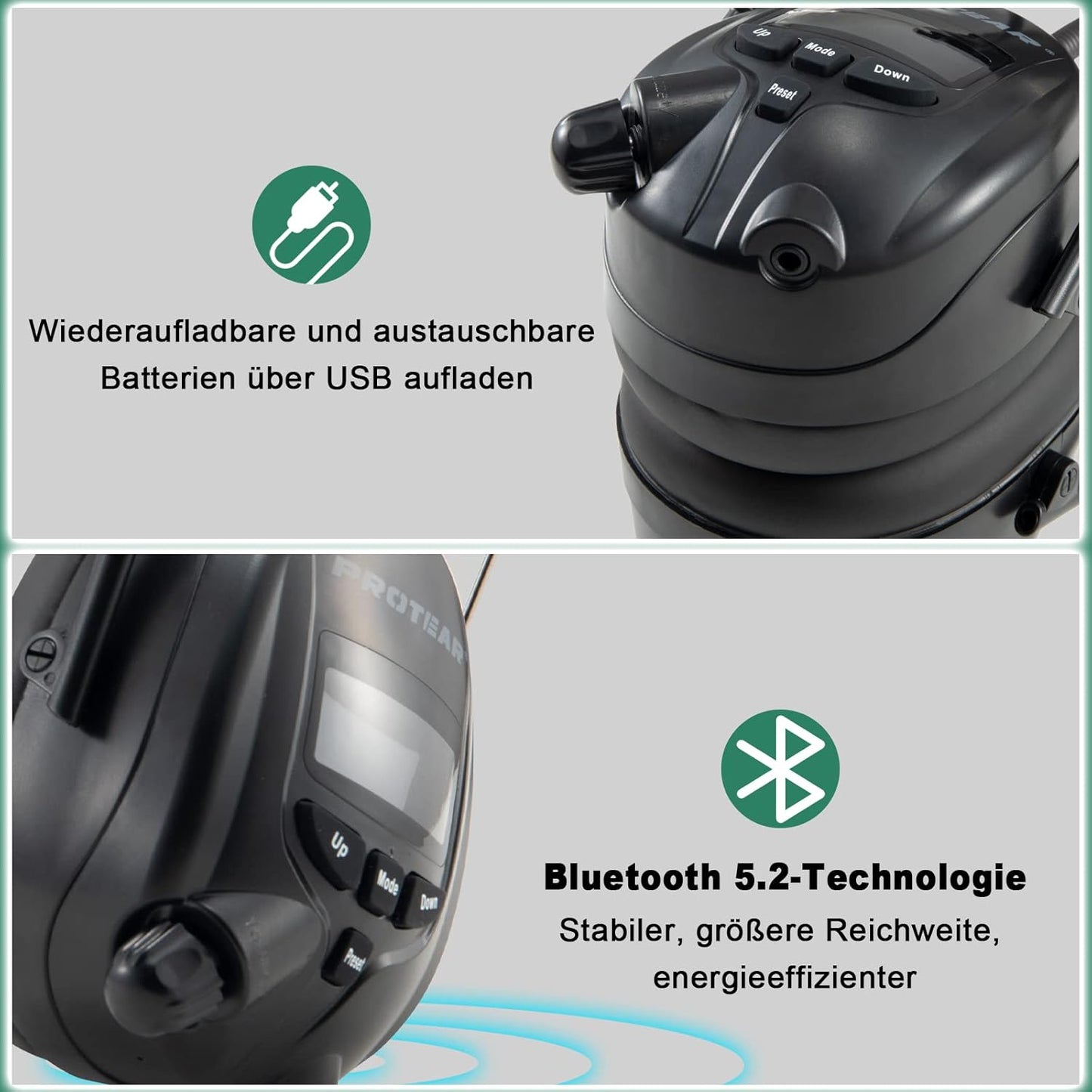 Bluetooth Gehörschutz mit Radio und Freisprechfunktion, Schwarz