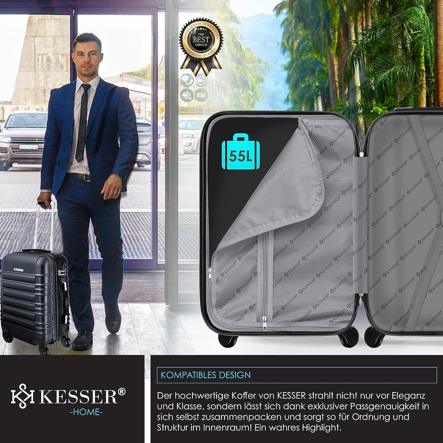 Handgepäck Reisekoffer mit Kofferwaage, Handgepäck 55cm - 55L / Anthrazit