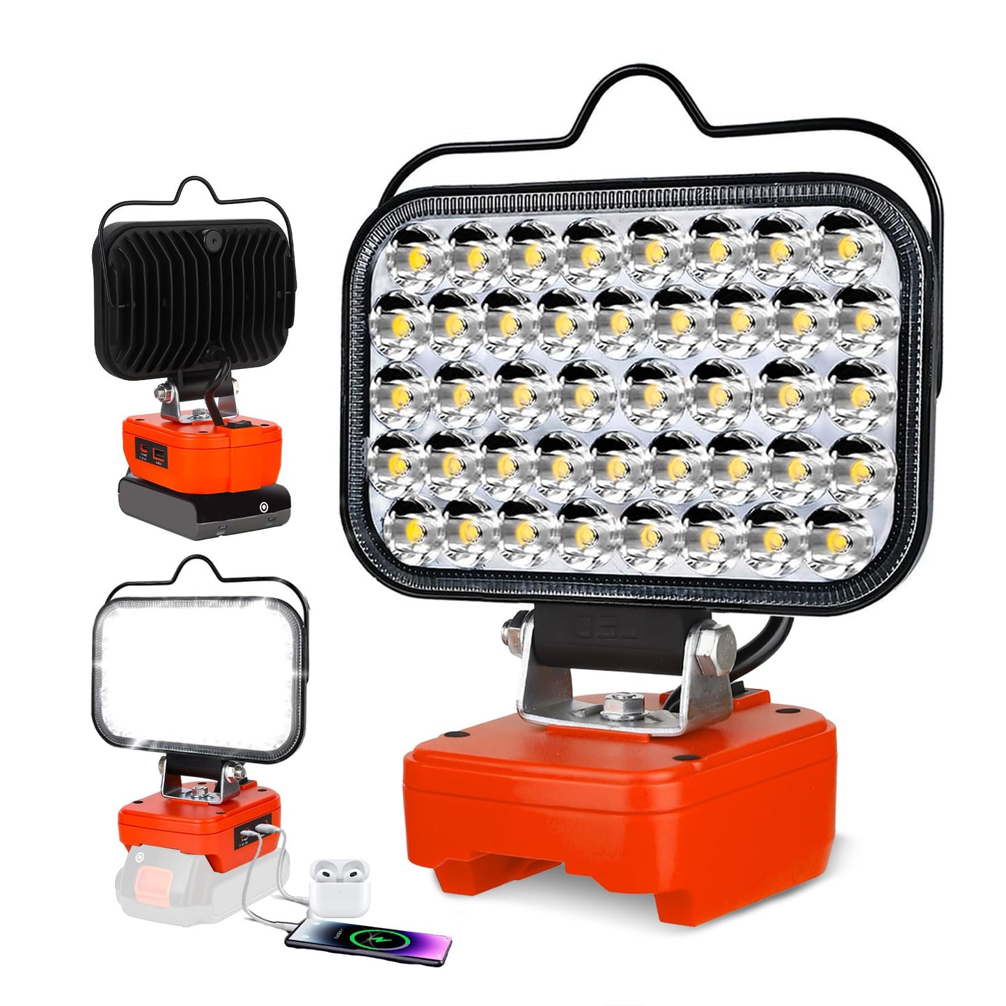 Kabellose LED Arbeitsleuchte ohne Akku, Rot-für Black+decker Akku 20v