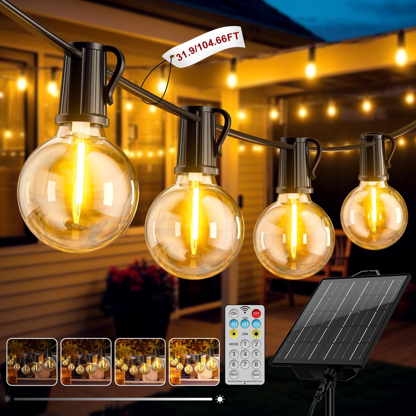 Solar LED Lichterkette, 8 Modi, Wasserdicht, 31.9M/104.66FT - Solar