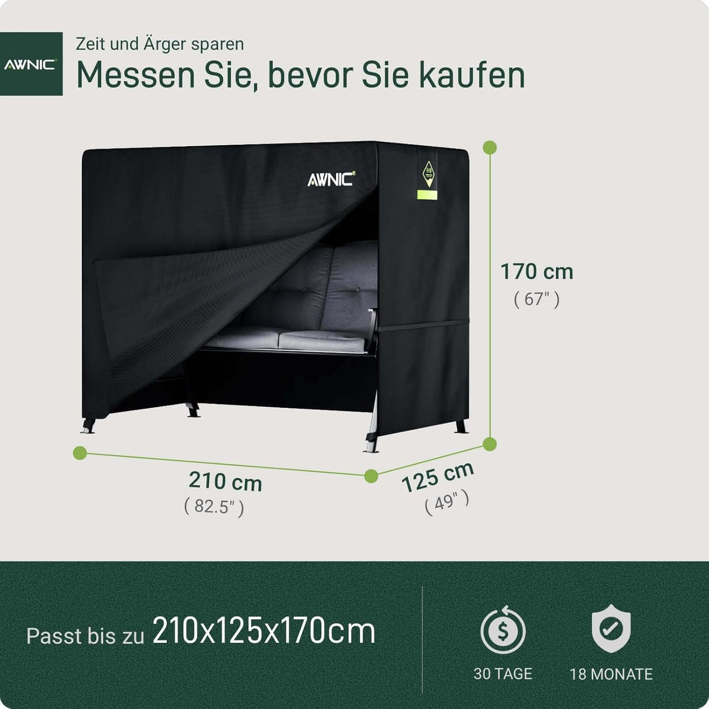 Wetterfeste Abdeckplane für Hollywoodschaukel, 210X125X170cm