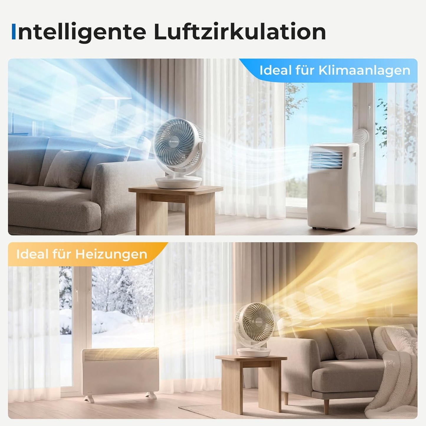 Tischventilator mit Oszillation, Weiss