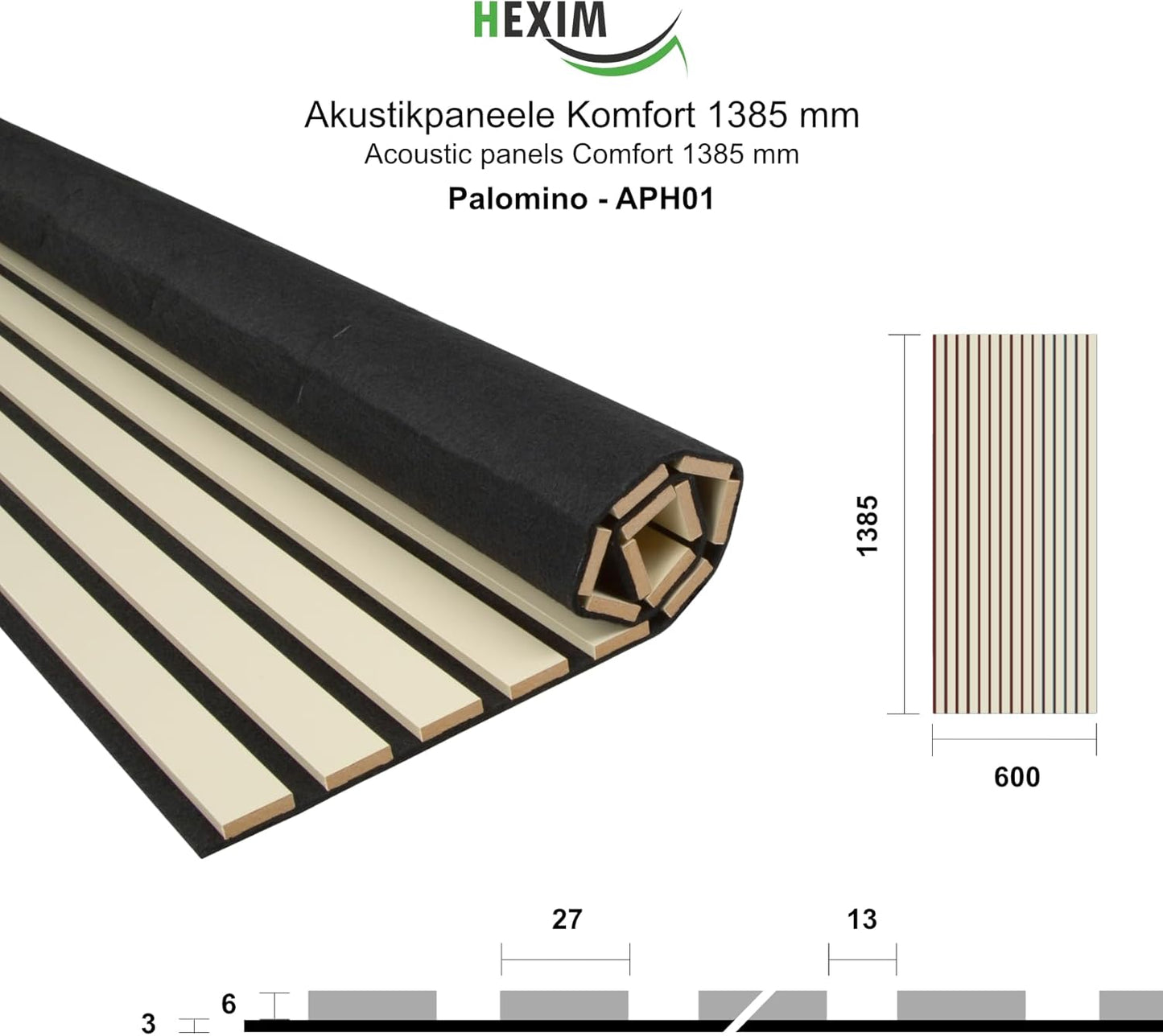APH01 Akustikpaneele Holz Comfort, 1x 1,385 Meter - 0,83 m² Palomino