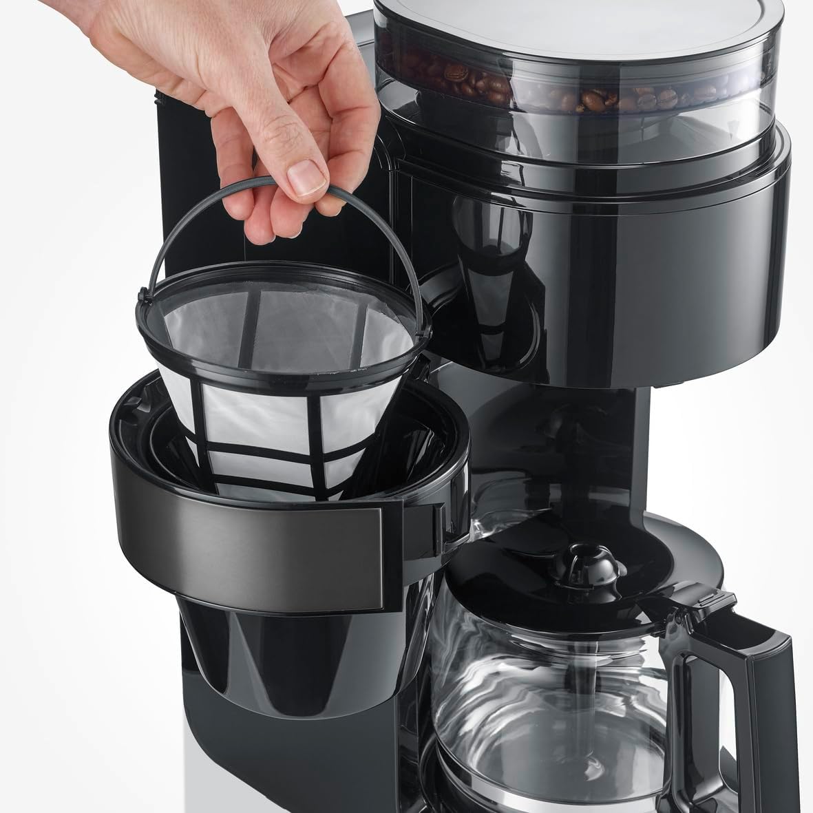 KA 4830 mit Mahlwerk und Glaskanne, 10 Tassen (Glaskanne) Dark Inox, Schwarz