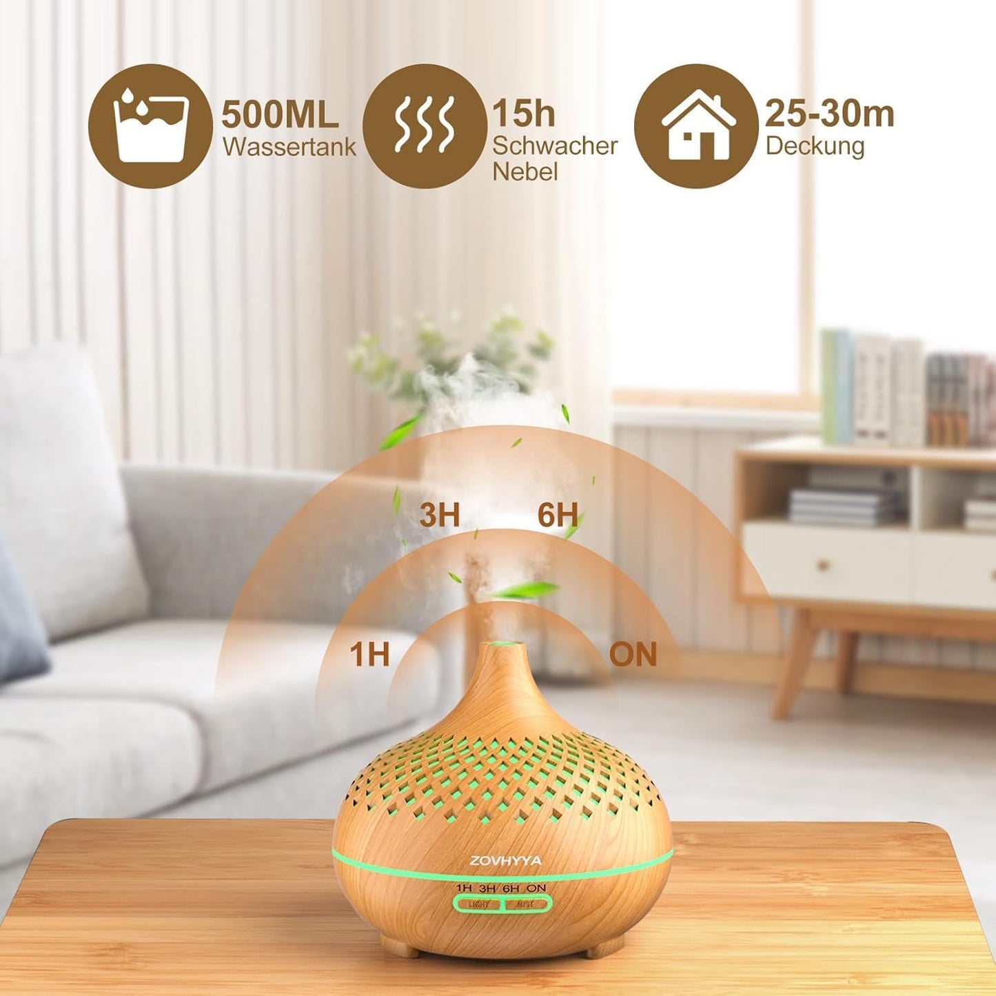 Aroma Diffuser mit 8 ätherischen Ölen und Fernbedienung, Gold3