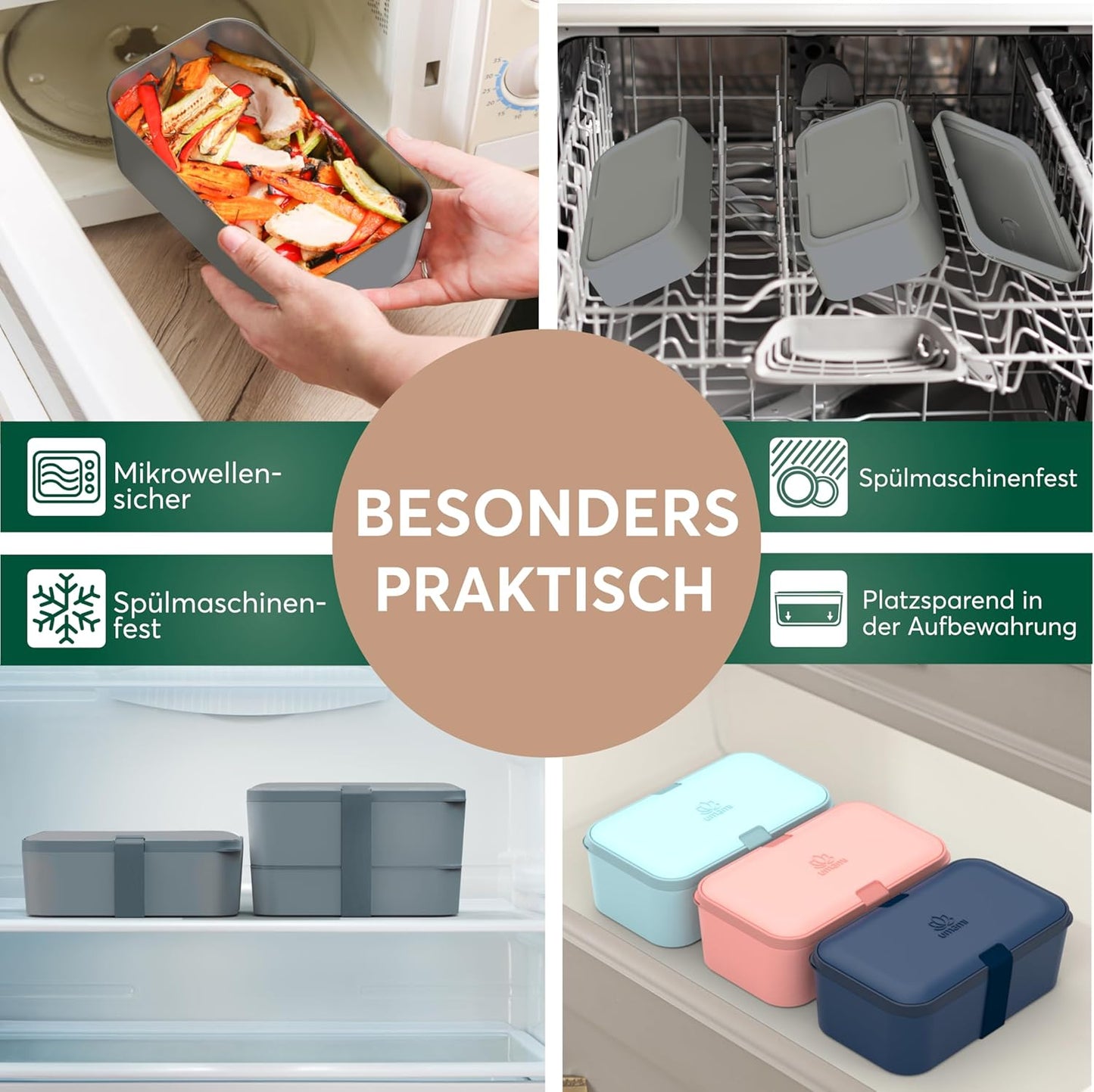 Lunchbox Nestable L, L - 1500 ml ineinander stapelbar Kohlengrau
