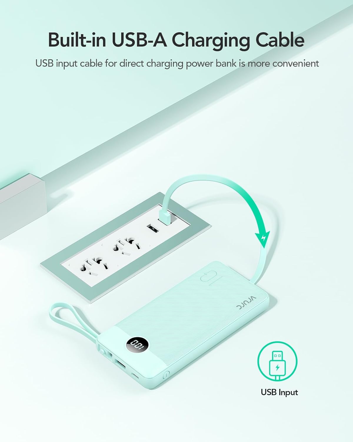 T1116 Powerbank mit 3 integrierten Kabeln, Grün