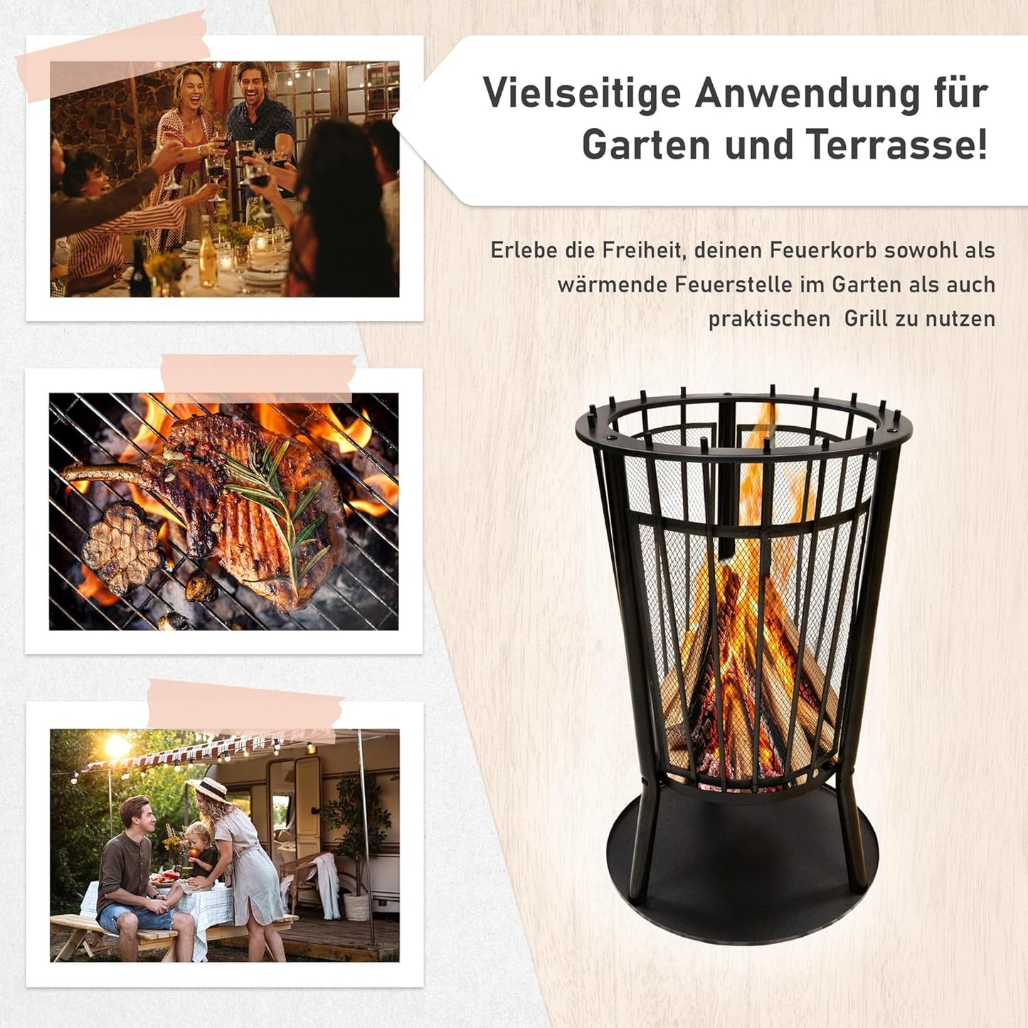 Feuerkorb mit Grillgitter & Funkenschutz, Feuerkorb mit Grillgitter