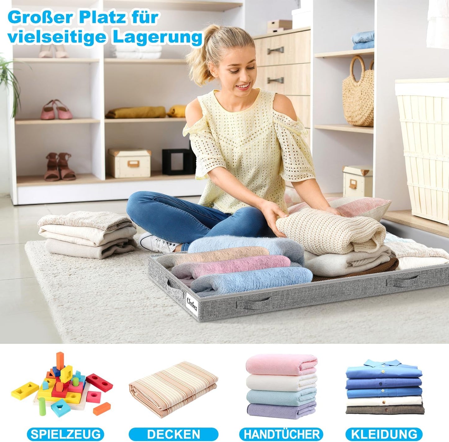 Faltbares Unterbett-Aufbewahrungsboxen-Set, 100 x 50 x 10 cm, Grau-4pcs