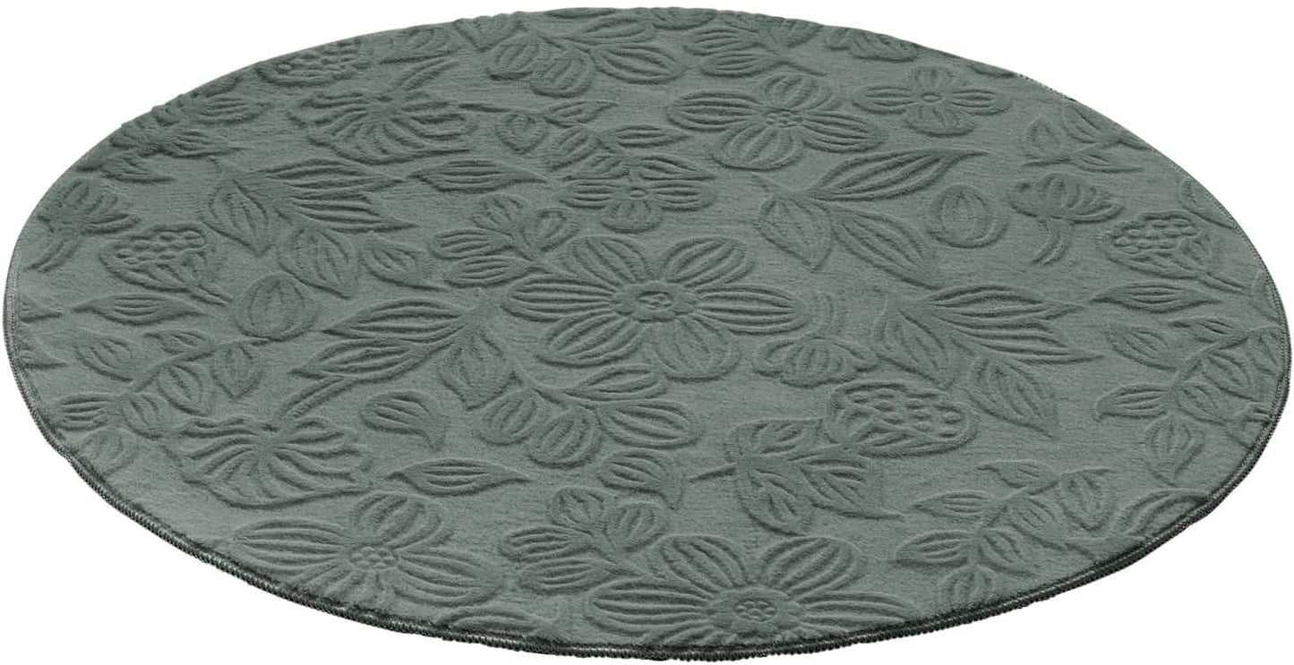 Runder Badematte, rutschfest, Grün Floral 120 cm (Rund)