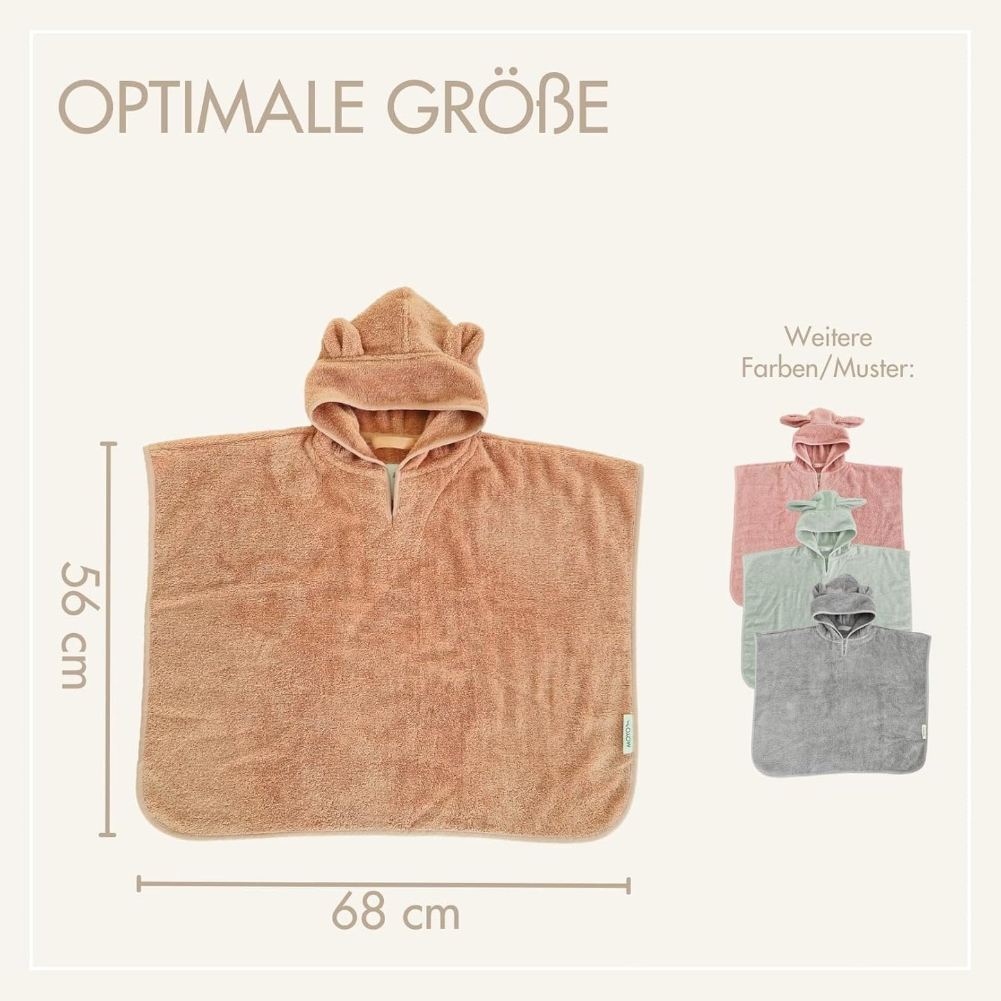 Baby Badeponcho mit Bärenohren, Puder Bärenohren