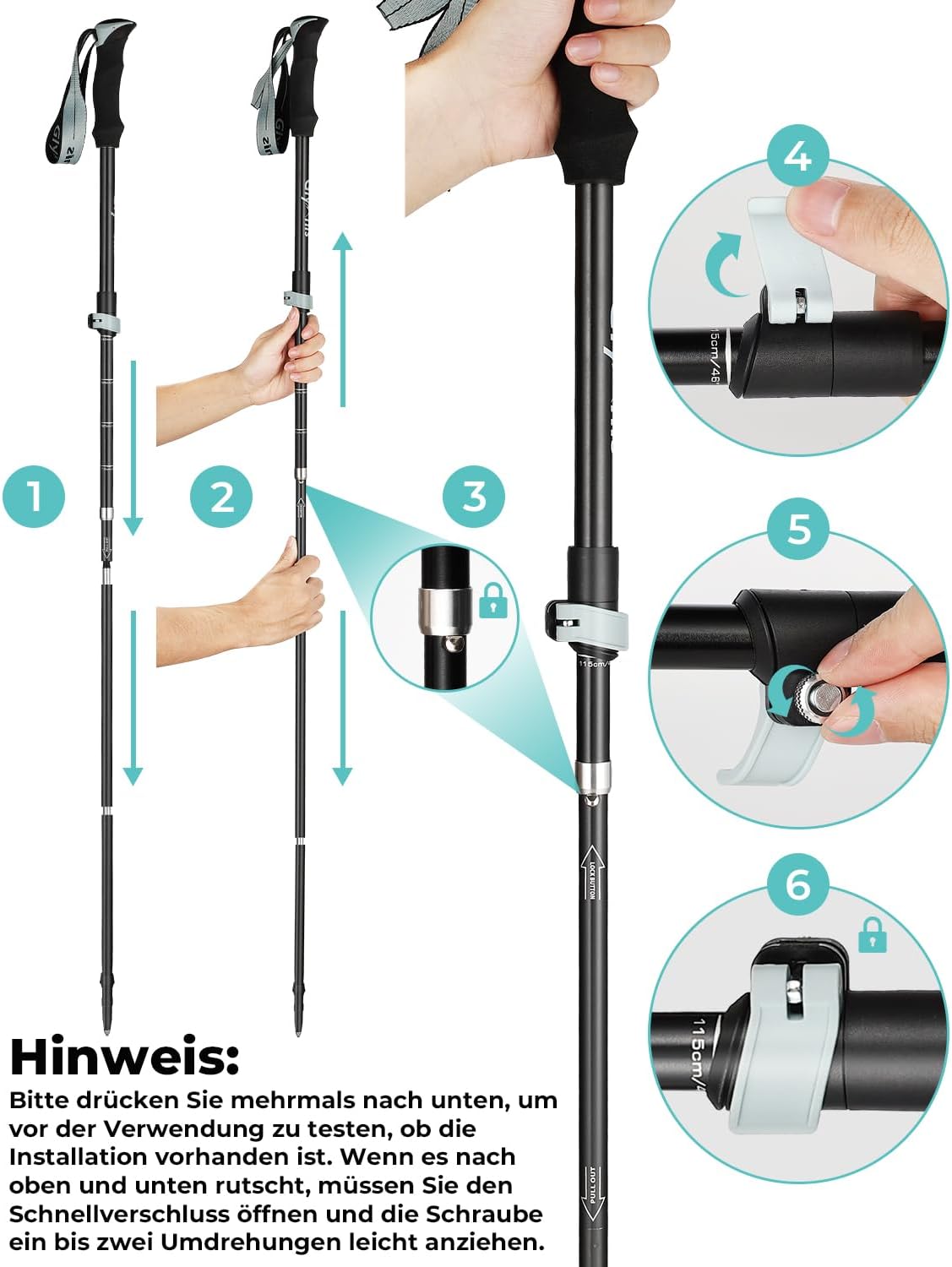 Verstellbare Trekkingstöcke, Seeblau 110-130 cm