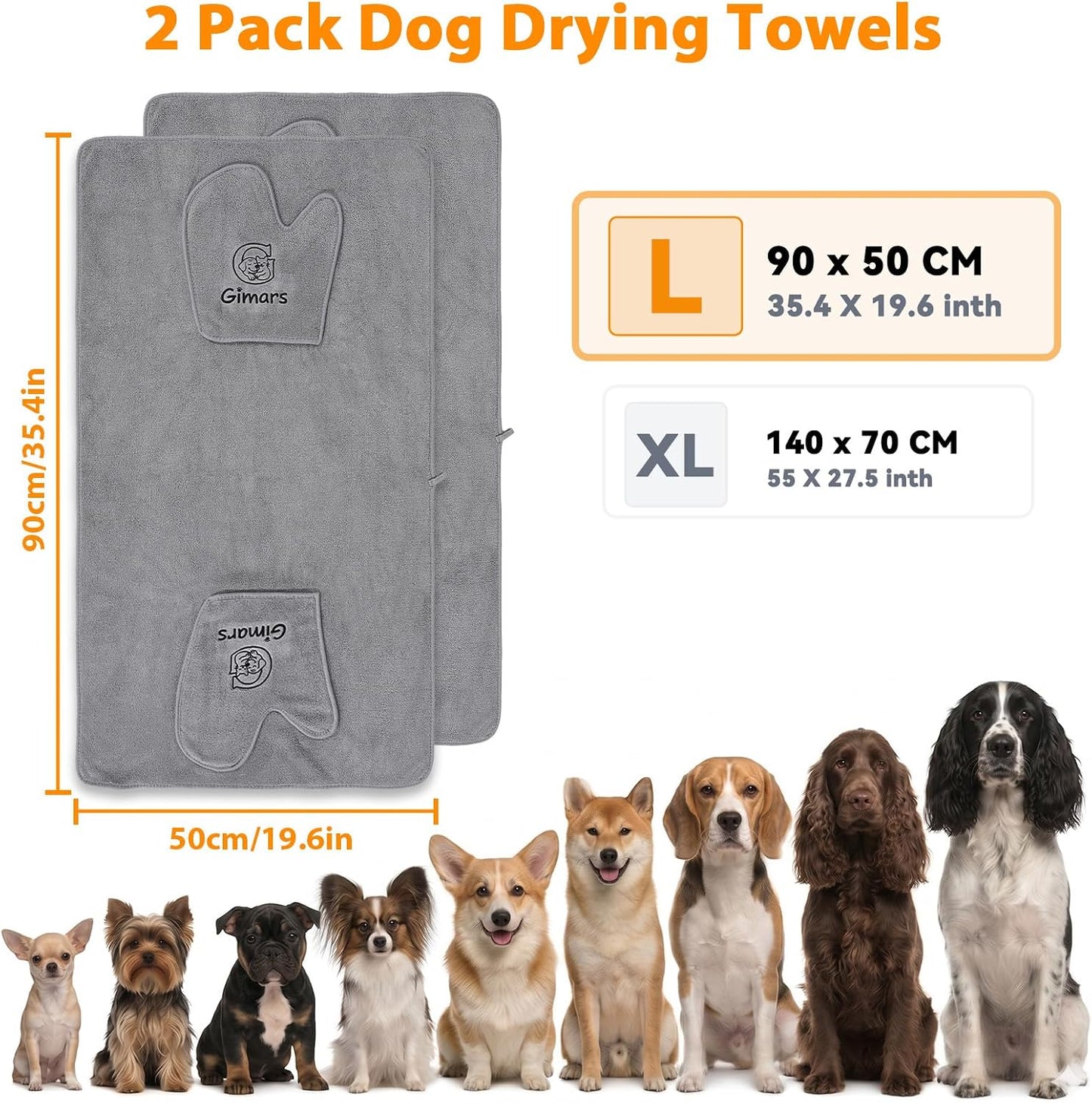 Hundehandtuch mit Taschen, 2 Stück, extra saugfähig, 90×50cm 2er