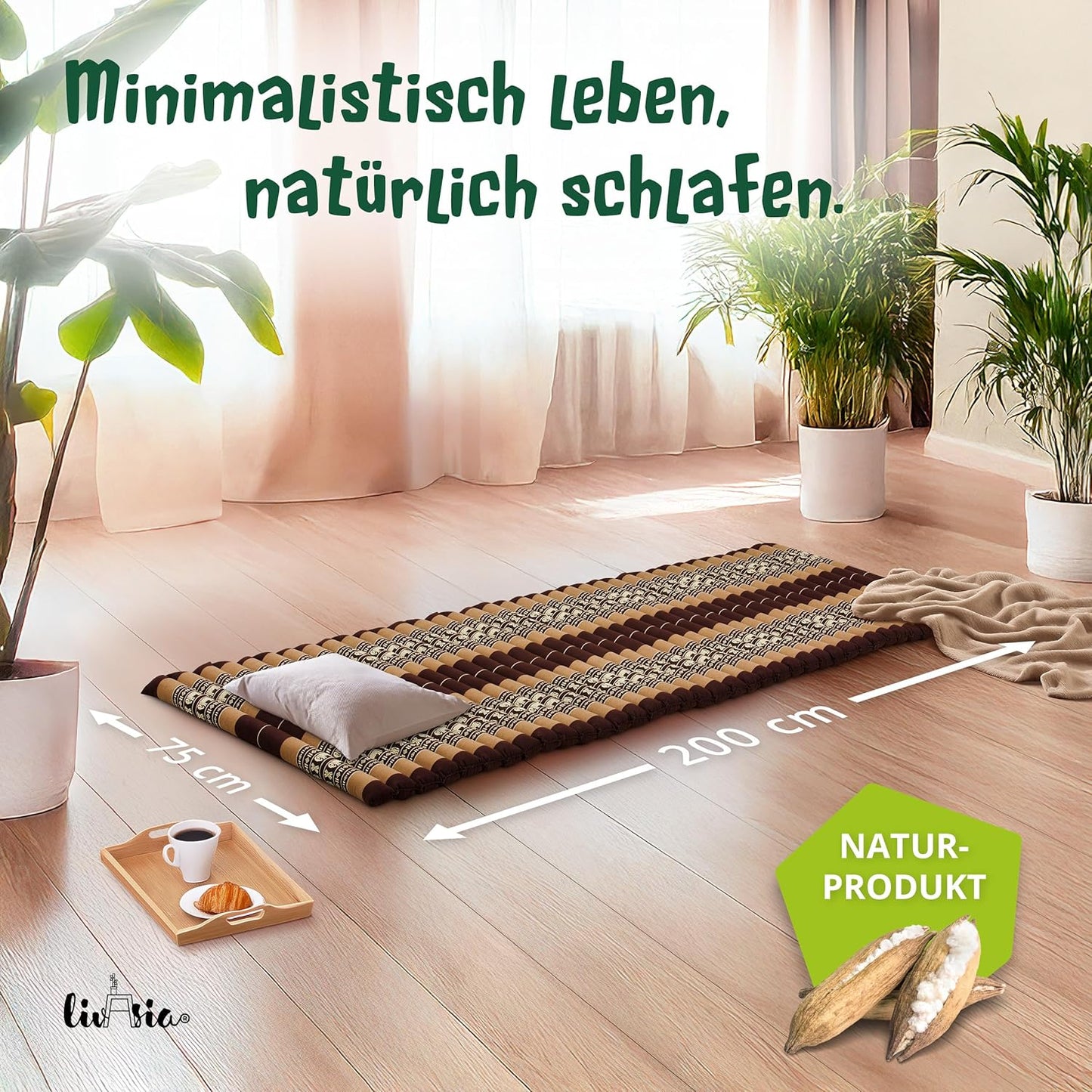 Rollmatratze 200x75 cm, M (200 x 75 cm) Braun/Elefanten