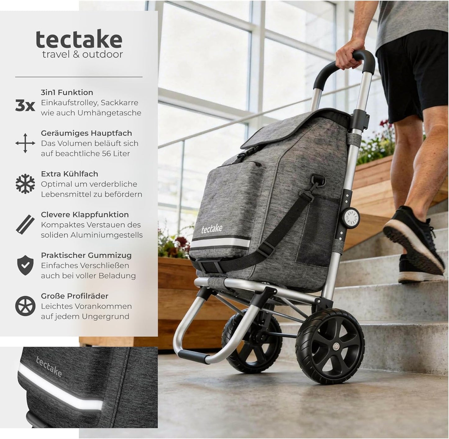 Einkaufstrolley 3-in-1, Grau