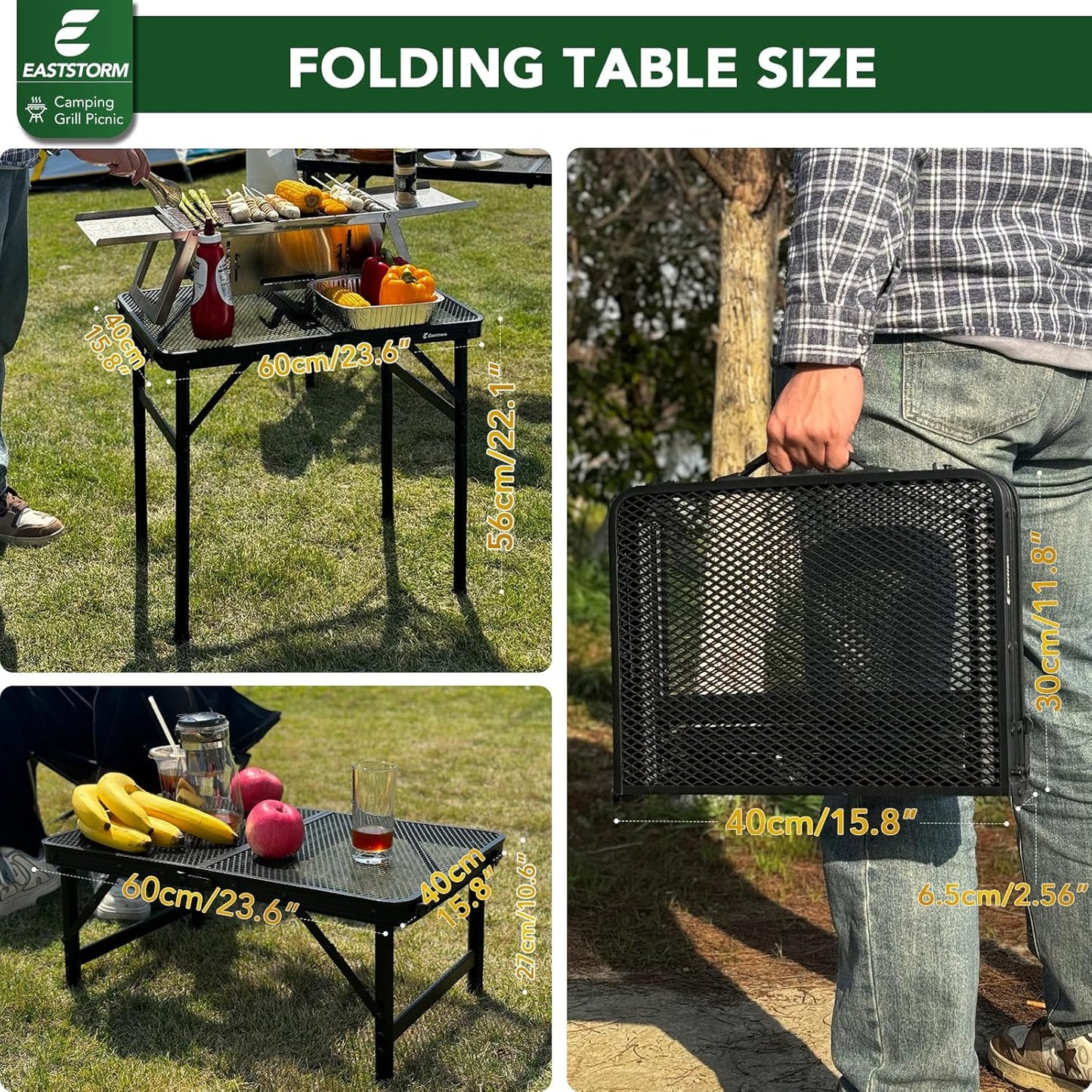 Klappbarer Campingtisch, Schwarz 60 x 40 cm