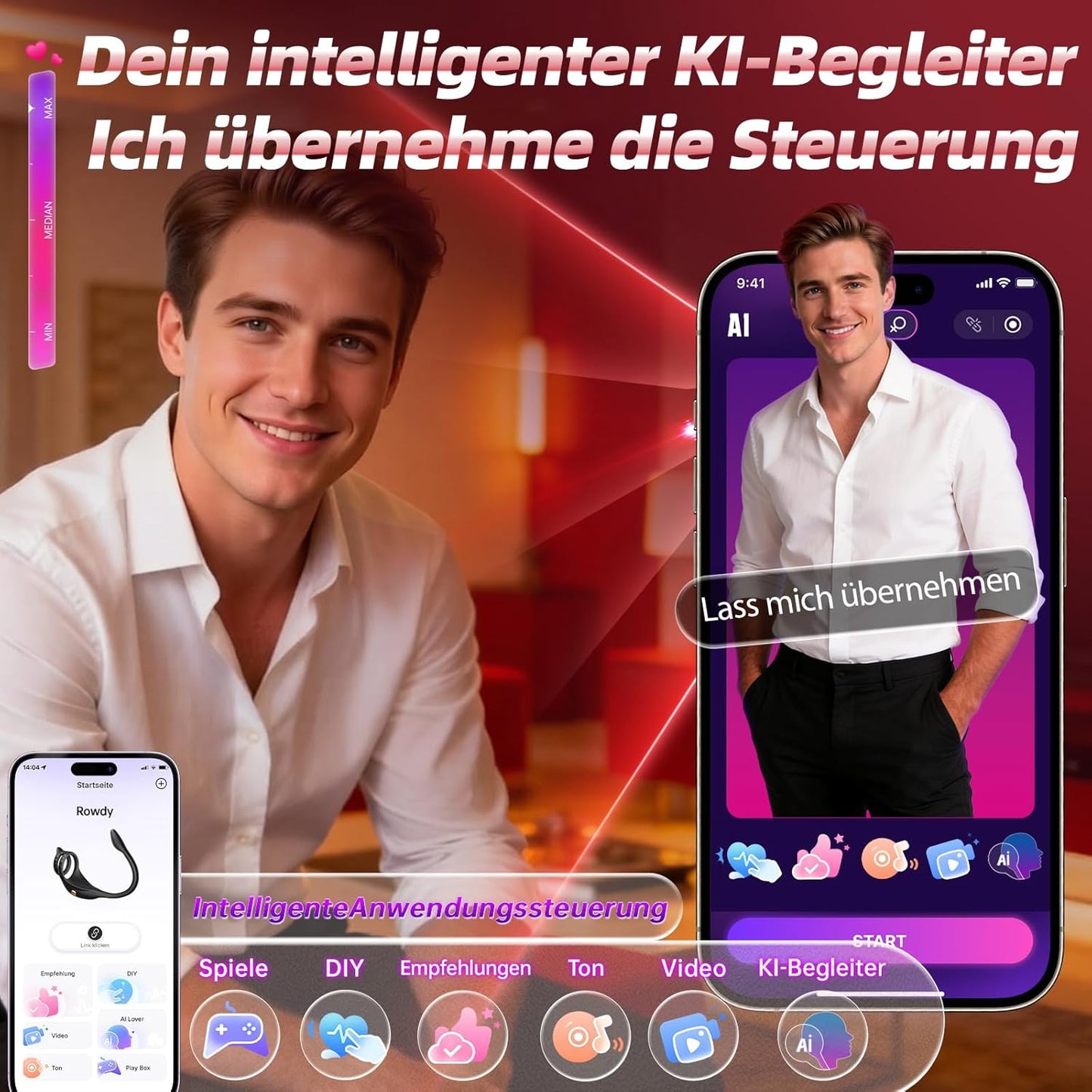 Prostata Stimulator mit Vibrator und Penisring, Noir