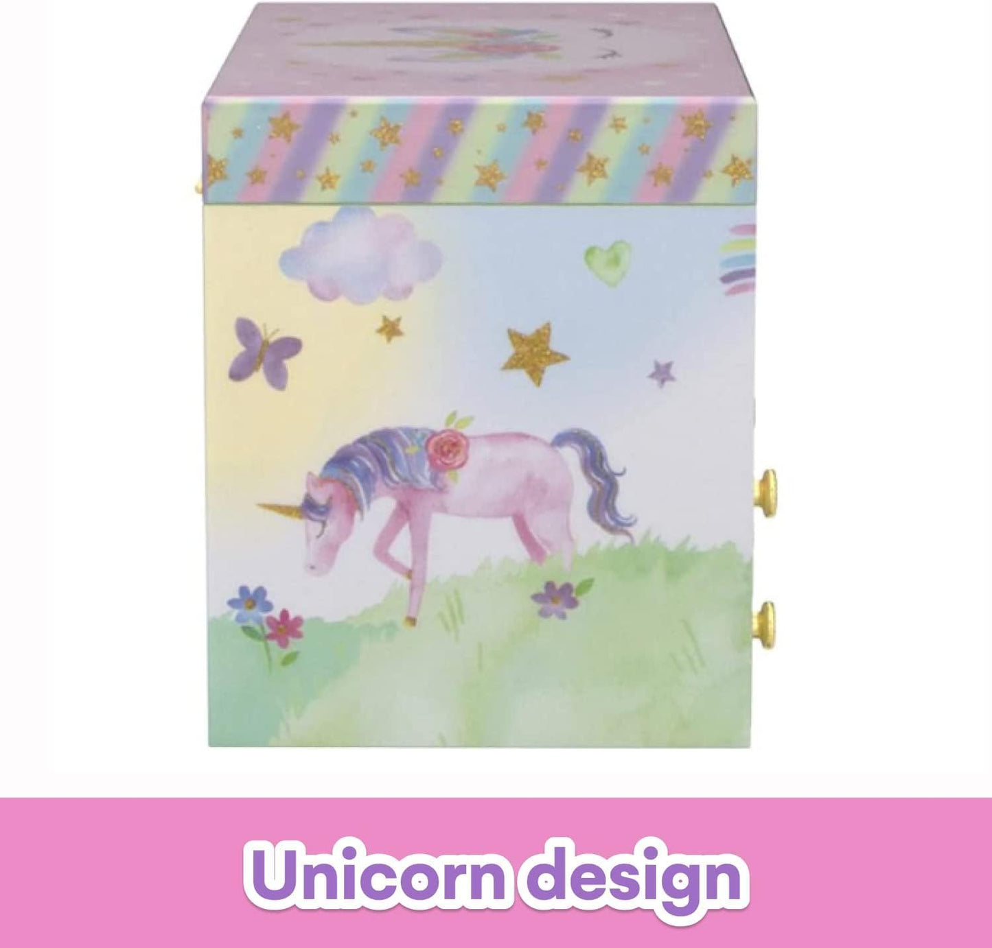 Musikalisches Schmuckkästchen mit Einhornmotiv, Glitzer Regenbogeneinhorn