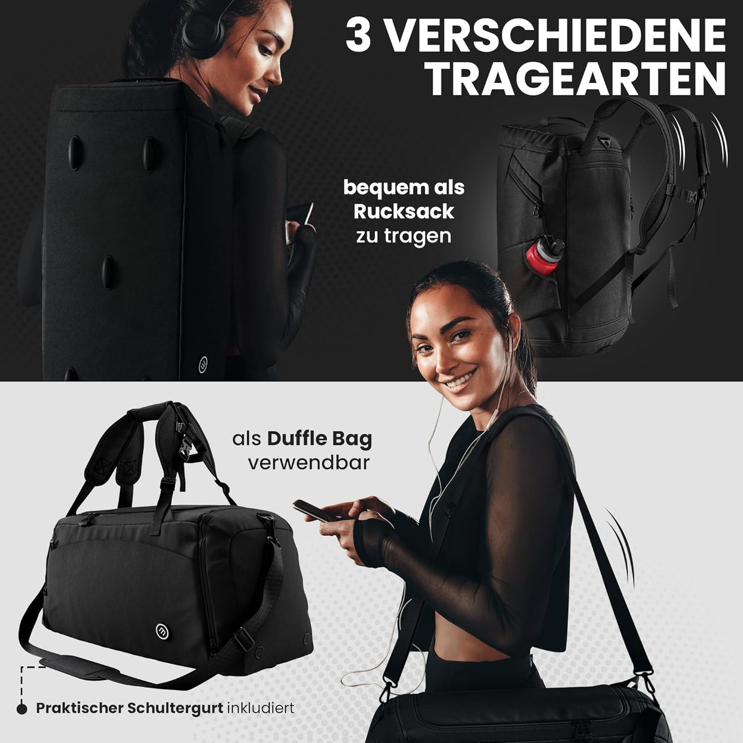 Trainingstasche, 40 L Schwarz