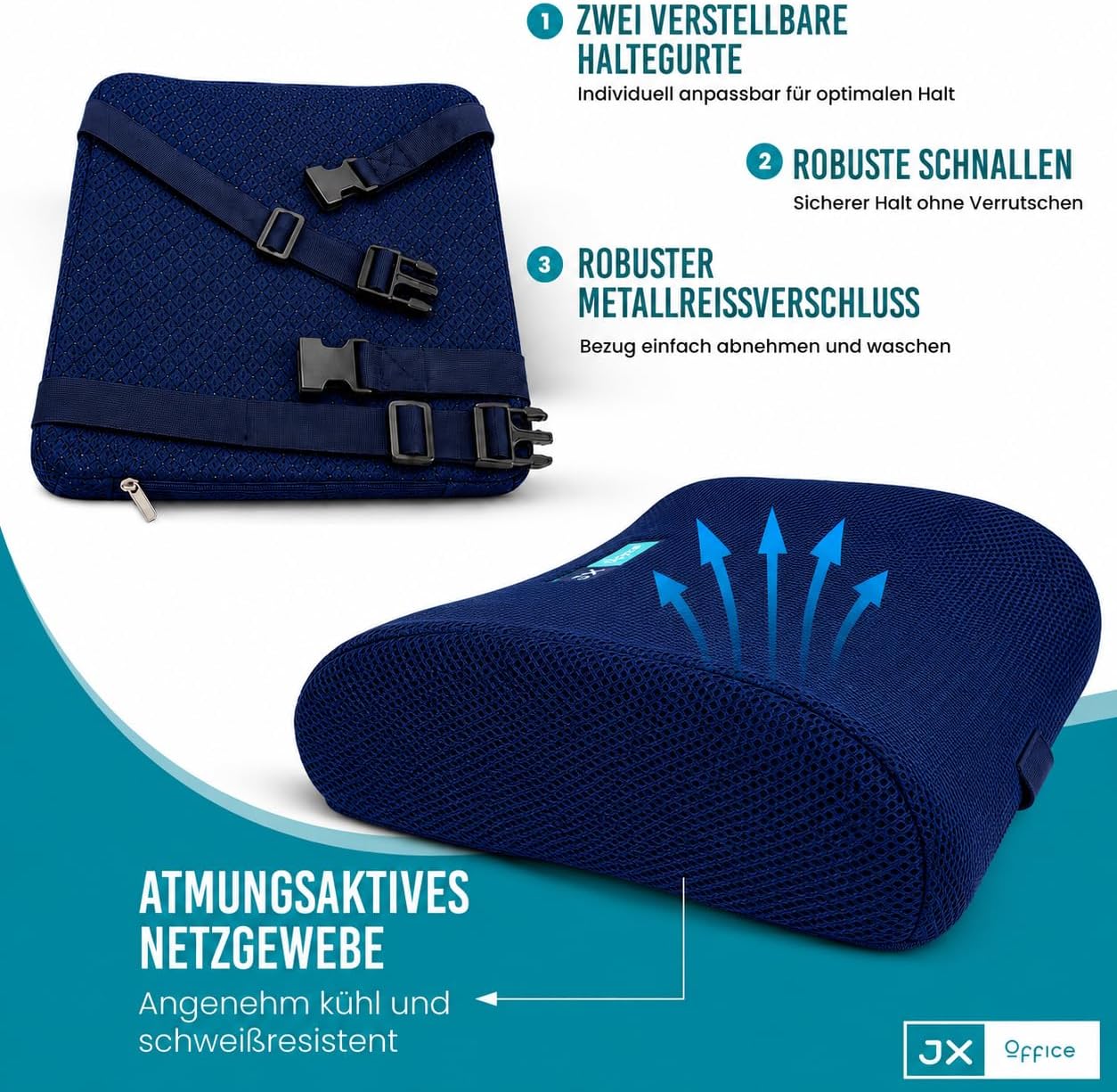 Ergonomisches Memory Foam Rückenkissen gegen Rückenschmerzen, Navy Blue normal